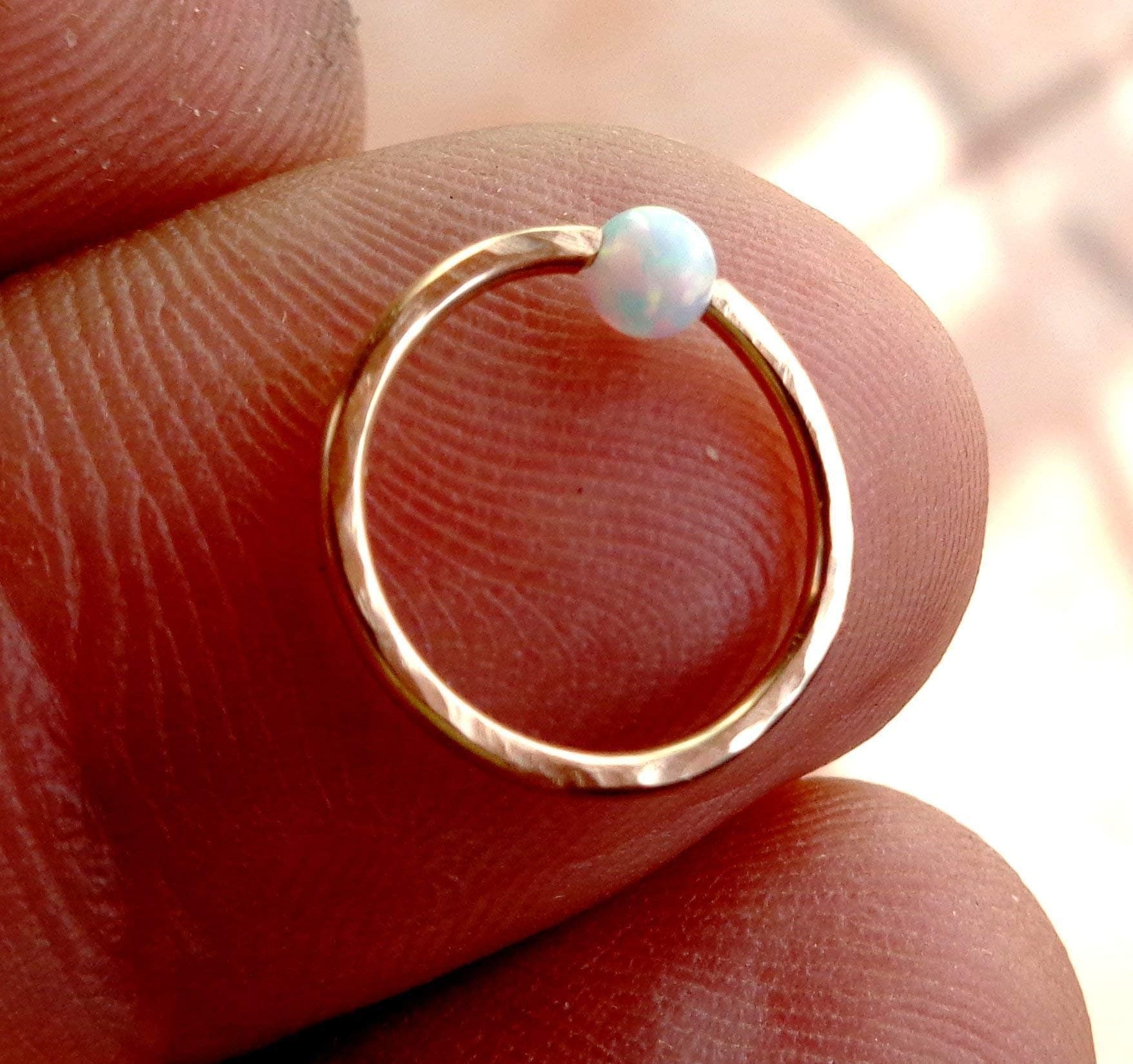 Captive Fire Opal Bead Hammered Septum,Upper Ear Daith Rook,Tragus,Cartilage Hoop Earring,Nose Ring,Eyebrow Piercing