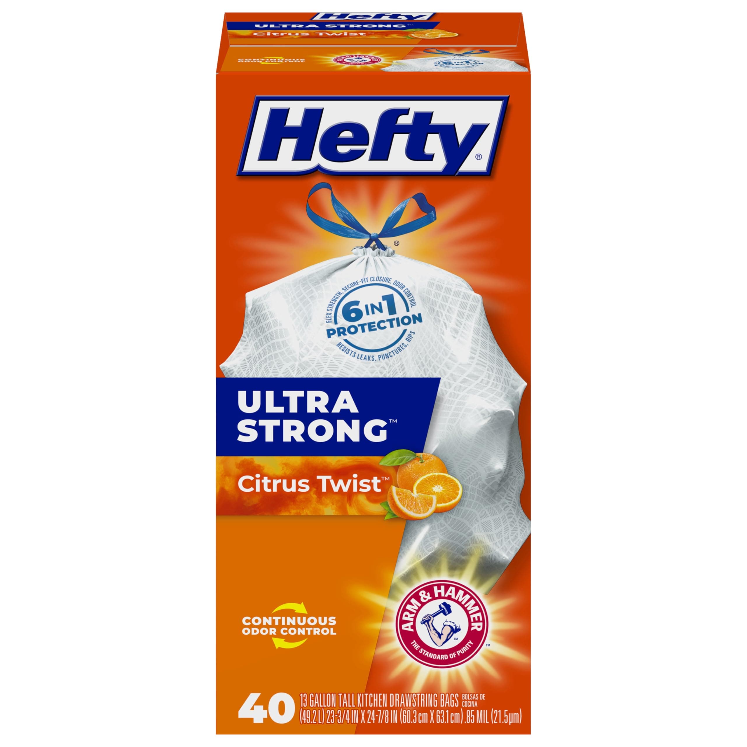 Hefty Super Strong Tall Kitchen Drawstring Garbage Bags Citrus Twist 40 Count