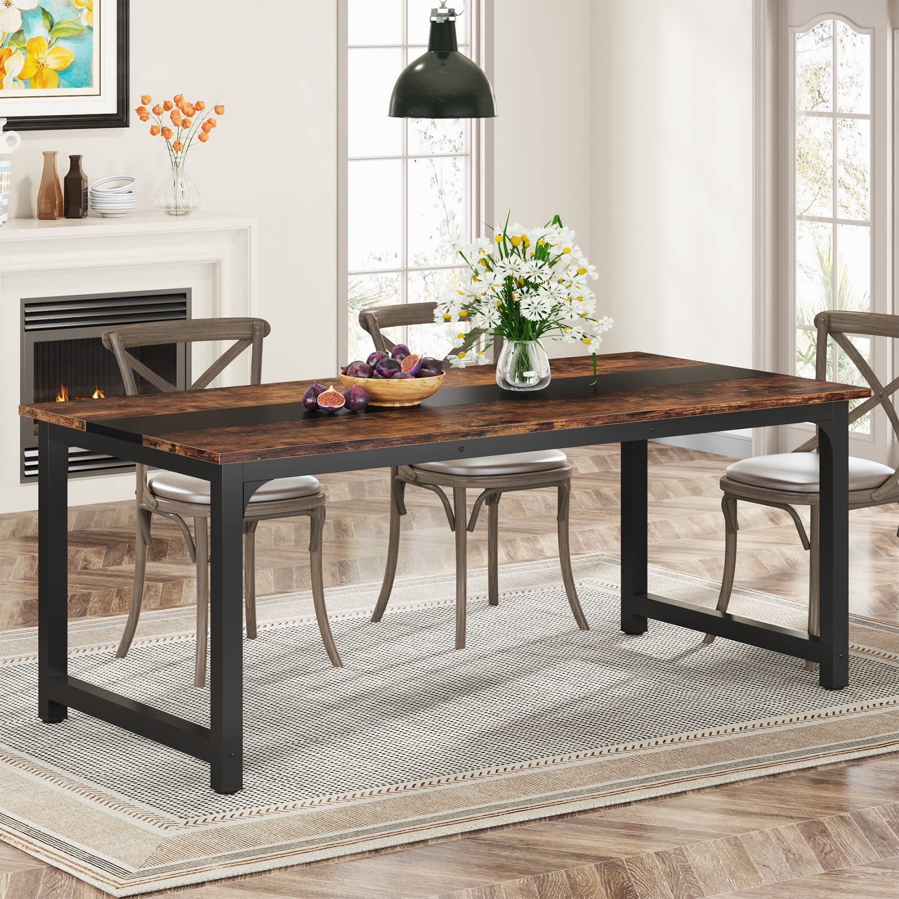 Tribesigns 71"x31.5" Dining Table, Industrial Kitchen Table for 6-8 Person, Rectangular Dinner Table for Dining Room Kitchen Living Room, with Heavy Duty Metal Legs, Brown