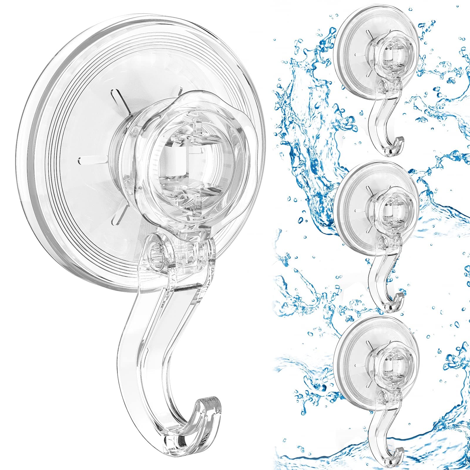 Elegear Shower Hooks - 4 Pack, Hold up to 11 lb, Reusable & Waterproof, Clear, Window Suction Cups with Hooks for Loofah Wreath, Bathroom & Kitchen