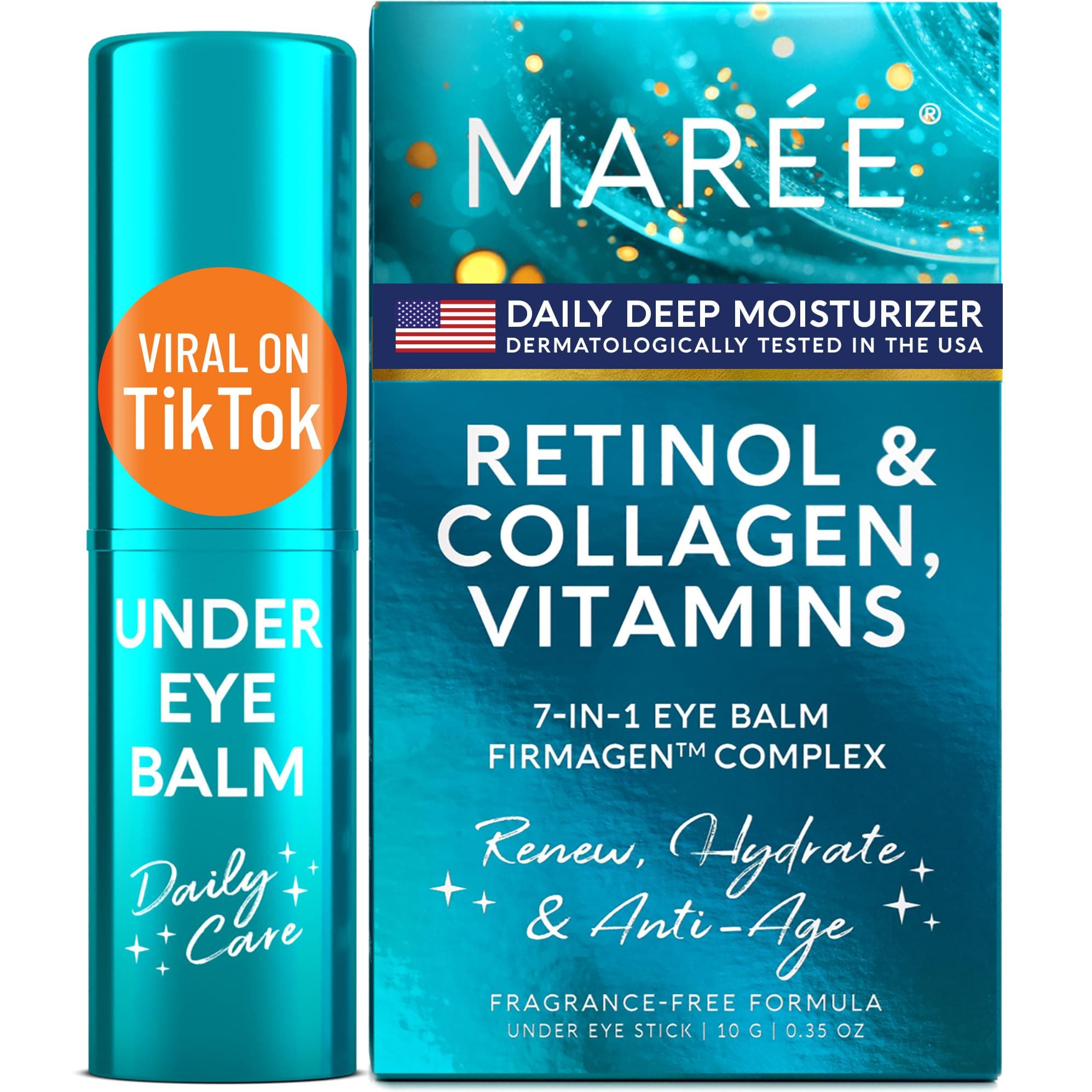 MAREE Under Eye Balm Stick with Retinol & Ceramide Complex - Facial Moisturizer & Under Eye Balm for Dark Circles - Under Eye Brightener Stick, Anti Wrinkle Hydrating Eye Stick Face Skincare 0.35 Oz