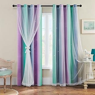 XiDi Purple Curtains for Kids Bedroom, Girls Room Decor Grey Curtain, Green Curtains Room Wall Decoration, 63 inchs Long Blackout Curtain 52 inches Wide 1 Panel