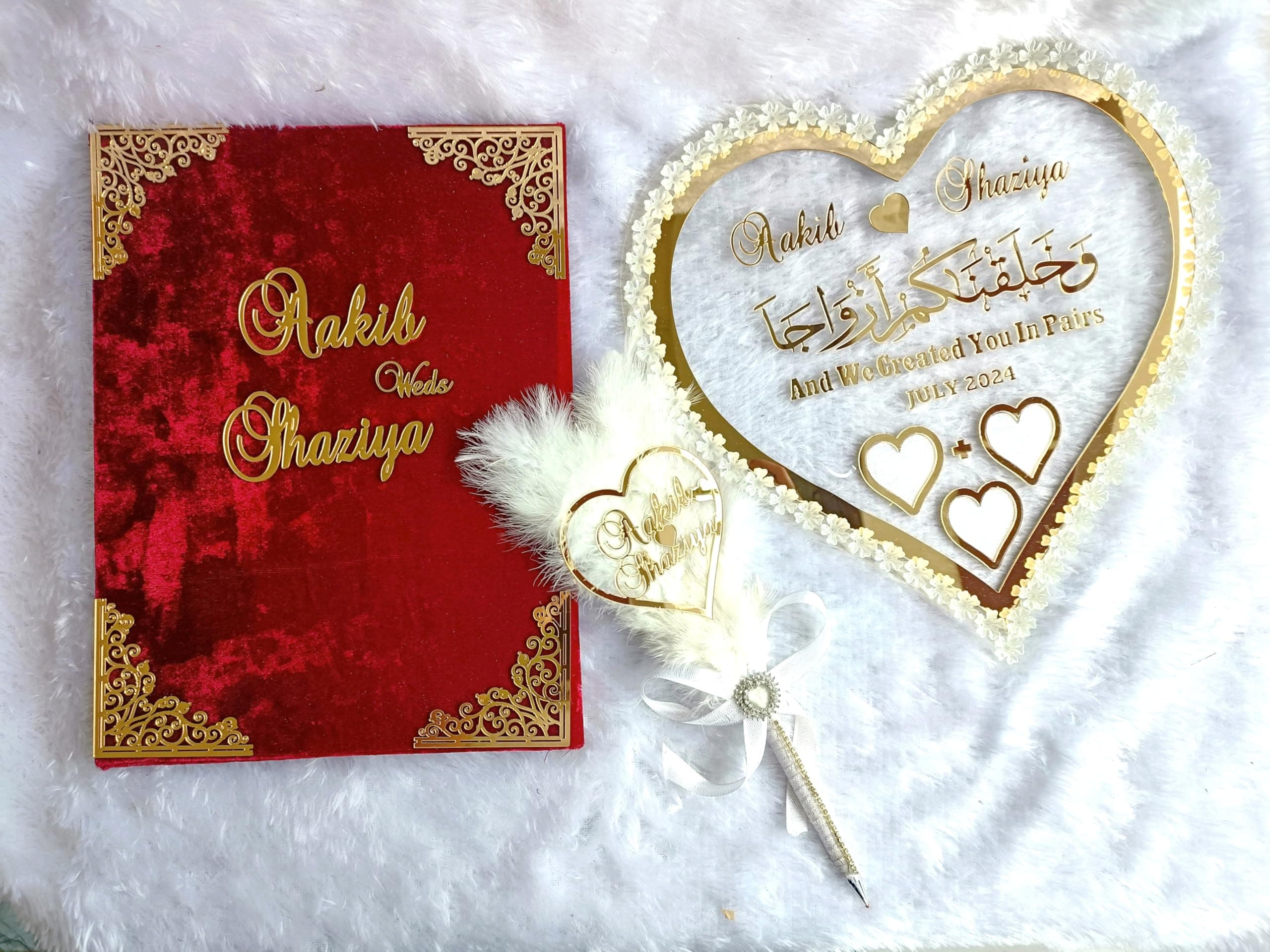 CUSTOMISED WEDDING HAMPER SET HAMPER COMBO INCLUDING QUBOOL HAI PEN, NIKAH NAMA BOOKLET, THUMB PRINT BOARD WEDDING GIFT NIKAH ITEM