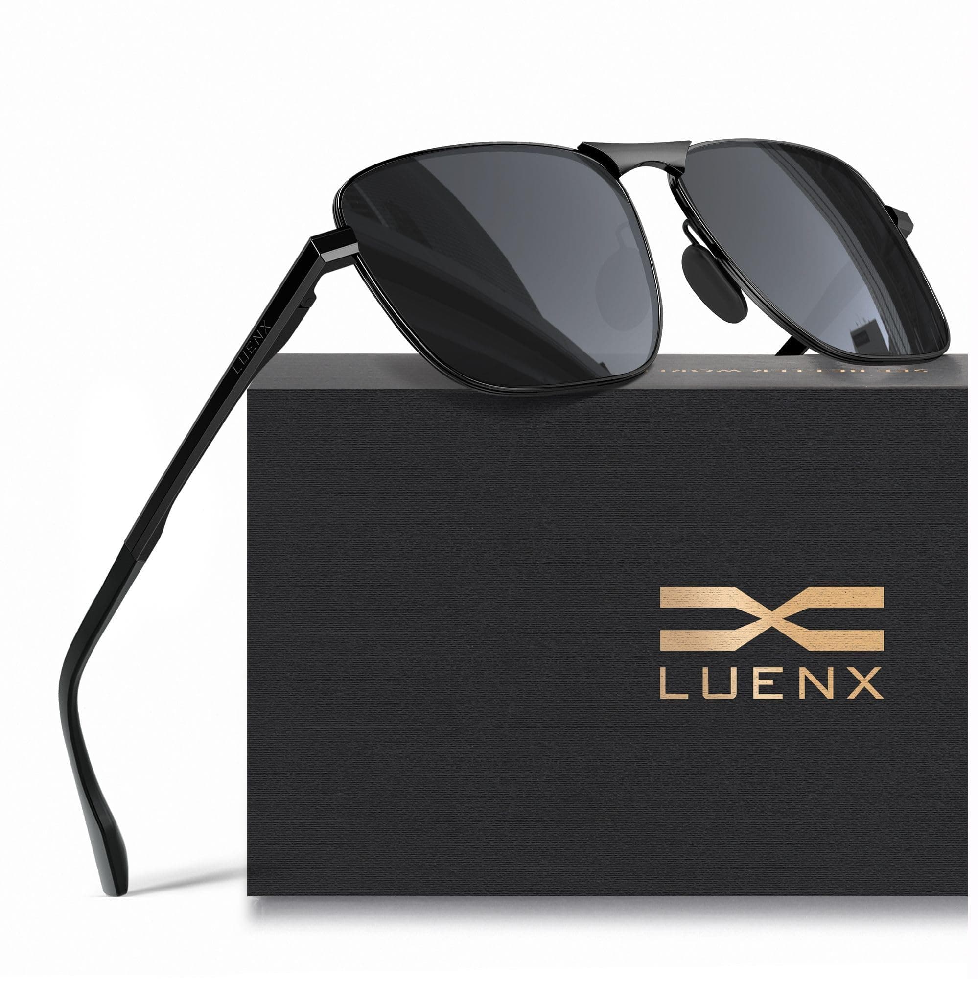 LUENX Rectangular Polarized Aviator Sunglasses for Men Retro Pilot Shades Driving UV400 Protection