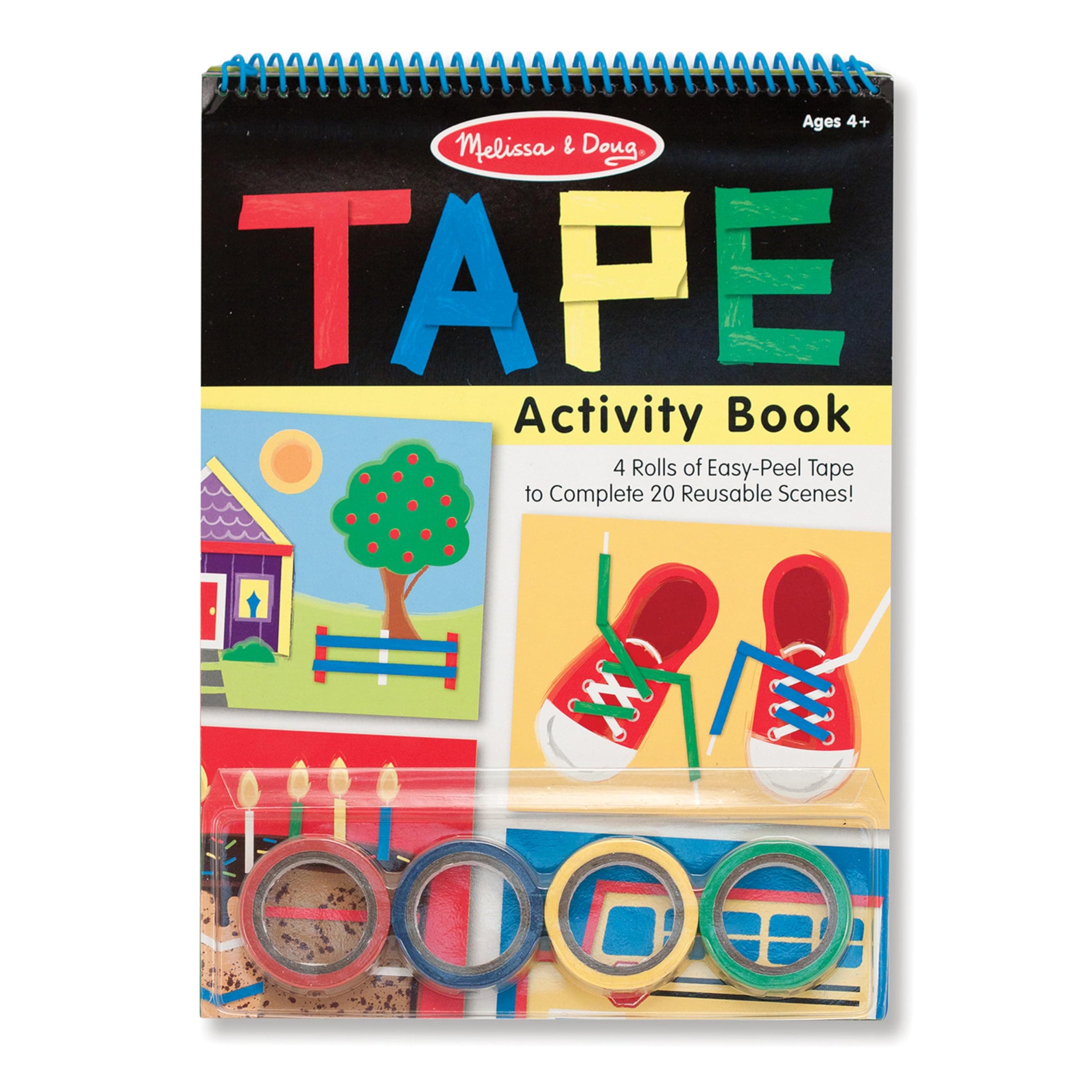 Tape Activity Book – 20-Page Spiral-Bound Activity Pad with 4 Rolls of Easy-Tear Tape – Fine Motor Skills and Creative Play for Kids Ages 4+ | MD3574