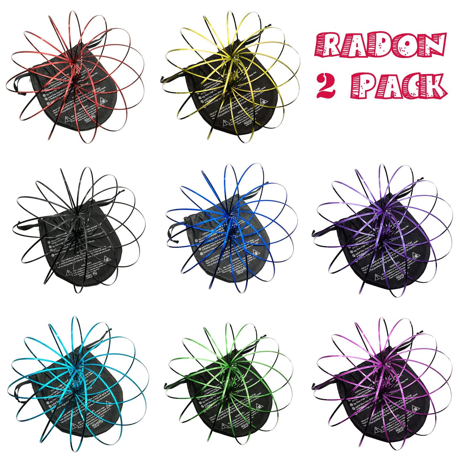 2 Pack Random Colors Flow Rings Set - Flow Rings Kinetic Spring Bracelet, Multi Sensory Interactive 3D Shape Flow Ring for Kids Teens Adults, Spinning Metal Globe Slides Down Arms