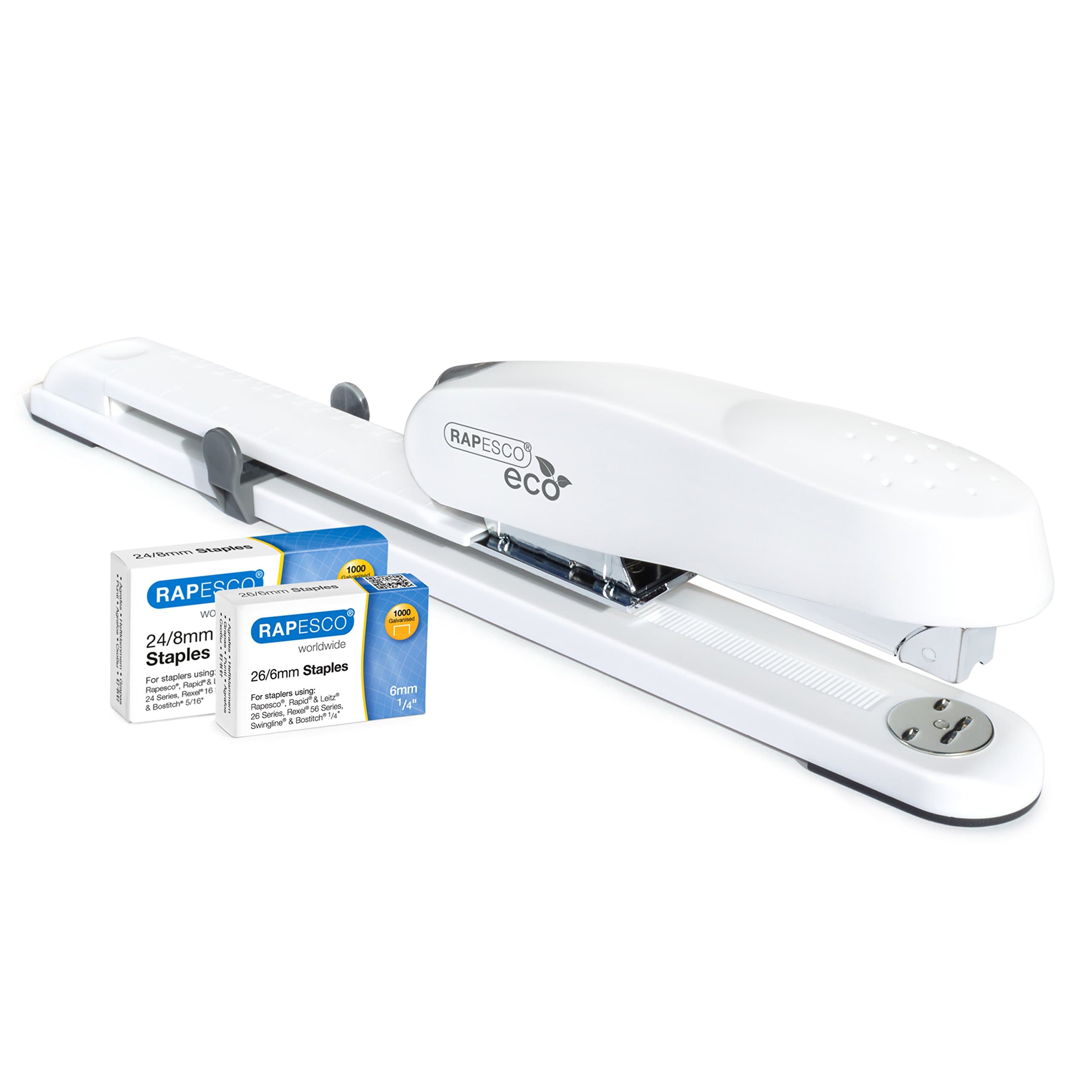 RAPESCO1481 ECO 790 Heavy Duty Front Loading Long Arm Stapler with 2000 Staples, White
