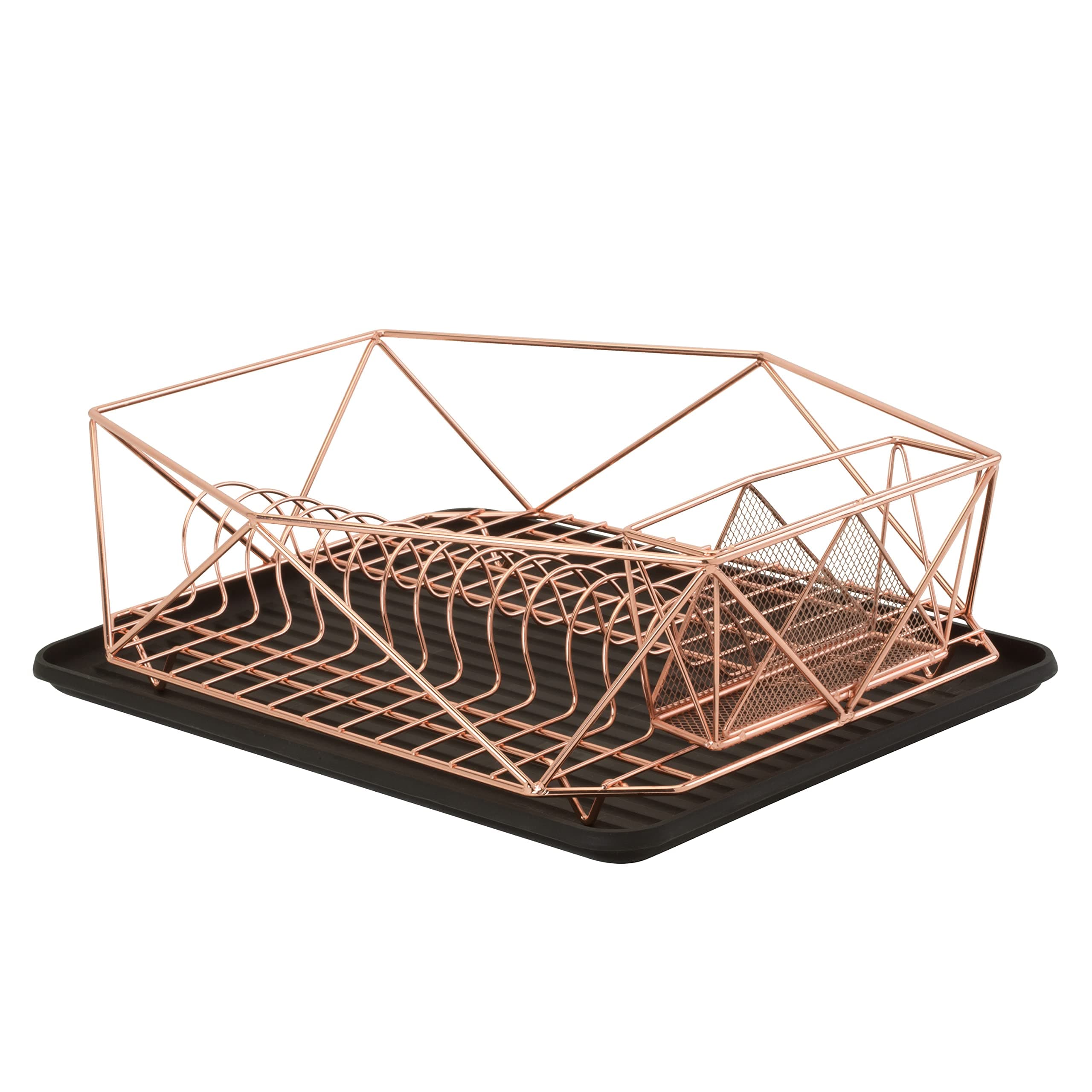 KITCHEN DETAILS Geode Deluxe Dish Drying Rack with Drain Board, Cutlery Basket, Iron Frame, Copper