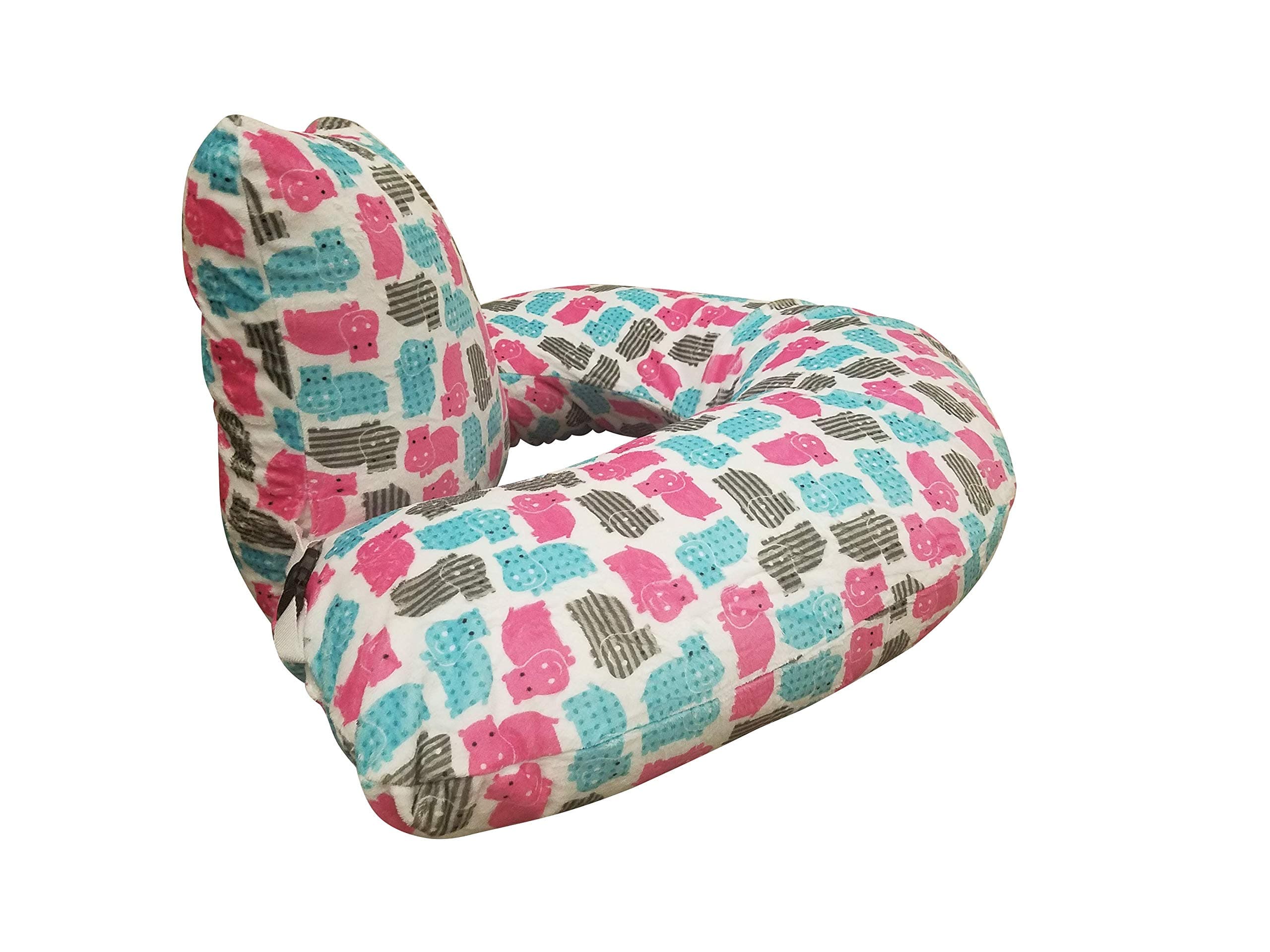 One Z Plus Nursing Pillow - Plus Size Nursing Pillow w/Cuddle Cover (Teal Hippos Cover)