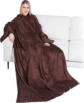 PAVILIA Fleece Wearable Blanket with Sleeves for Adult Women Men, Soft Warm Wrap Throw, Robe Blanket with Arm