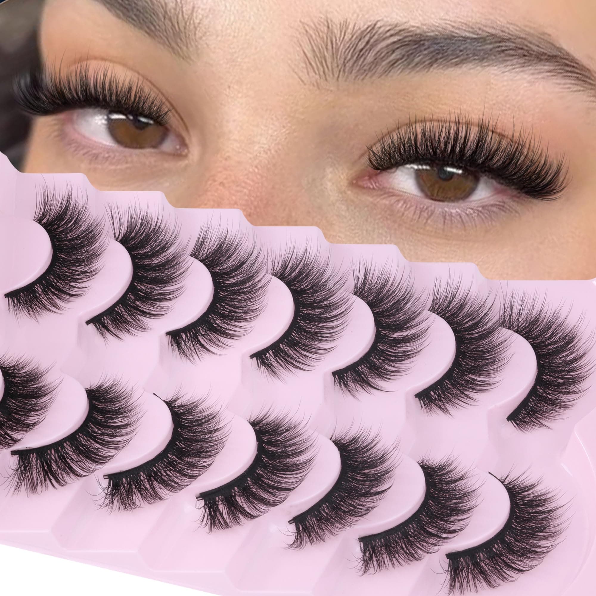 Eyelashes Wispy False Eyelashes Cat Eye Lashes Natural 3D Volume Fake Eyelashes Soft Fake Lashes Look Like Lash Extension 7 Pairs Strip Lashes Pack by CORUSCATE