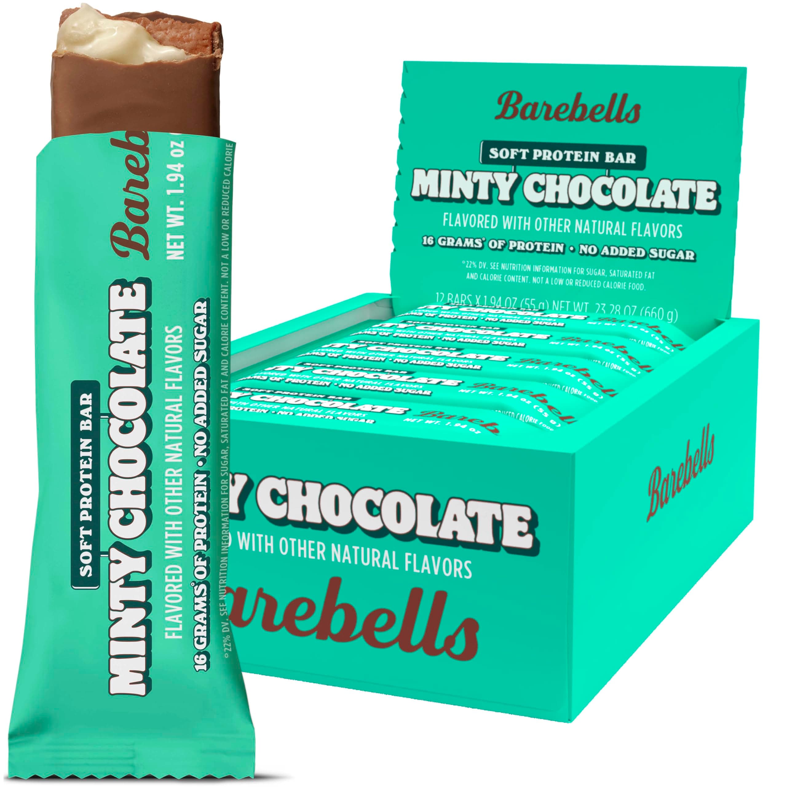 Soft Protein Bars Minty Chocolate - 12 Count, 1.94oz Bars - Protein Snacks with 16g of High Protein - Chocolate Protein Bar with 2g of Total Sugars - Soft Protein Snack & Breakfast Bars