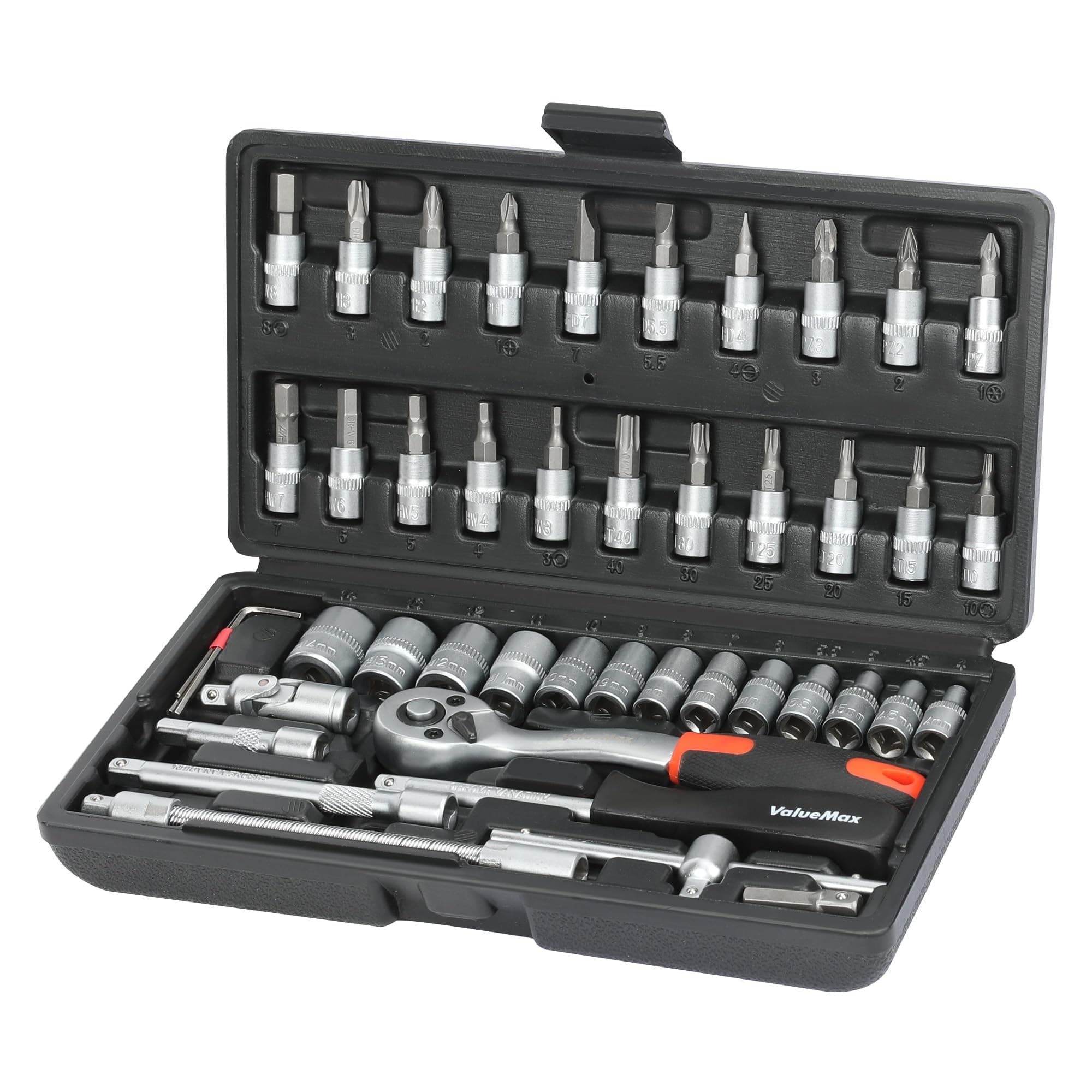 46-Piece Socket Wrench Set, 1/4'' Socket Set, Cr-V Steel Ratchet Set, Mechanic Tool Kit, Car Repair Tools