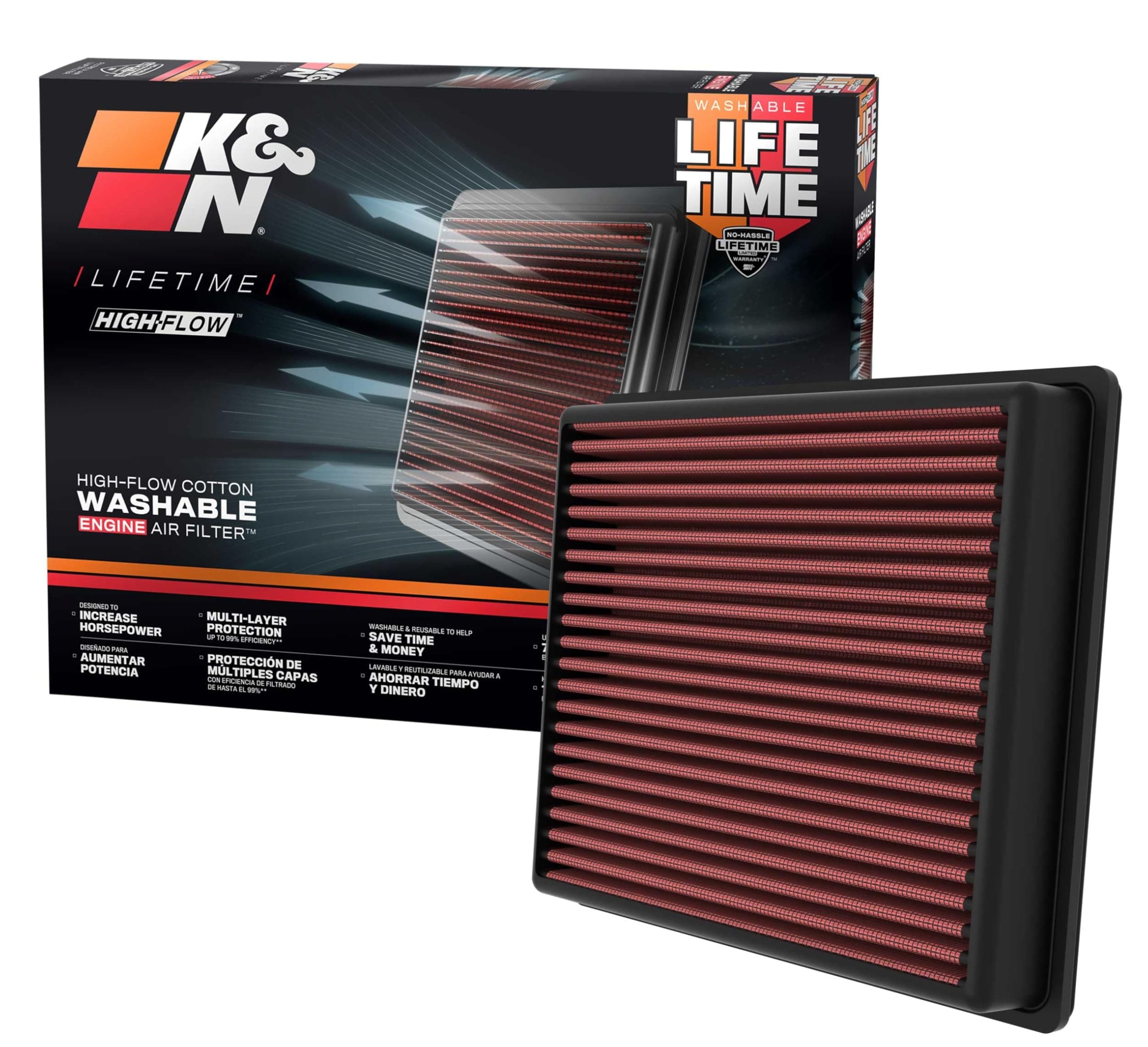 High-Flow Original Lifetime Engine Air Filter: Increase Power: Premium, Washable: Compatible with 2022-2025 TOYOTA: Sequoia, Tundra, 33-5129