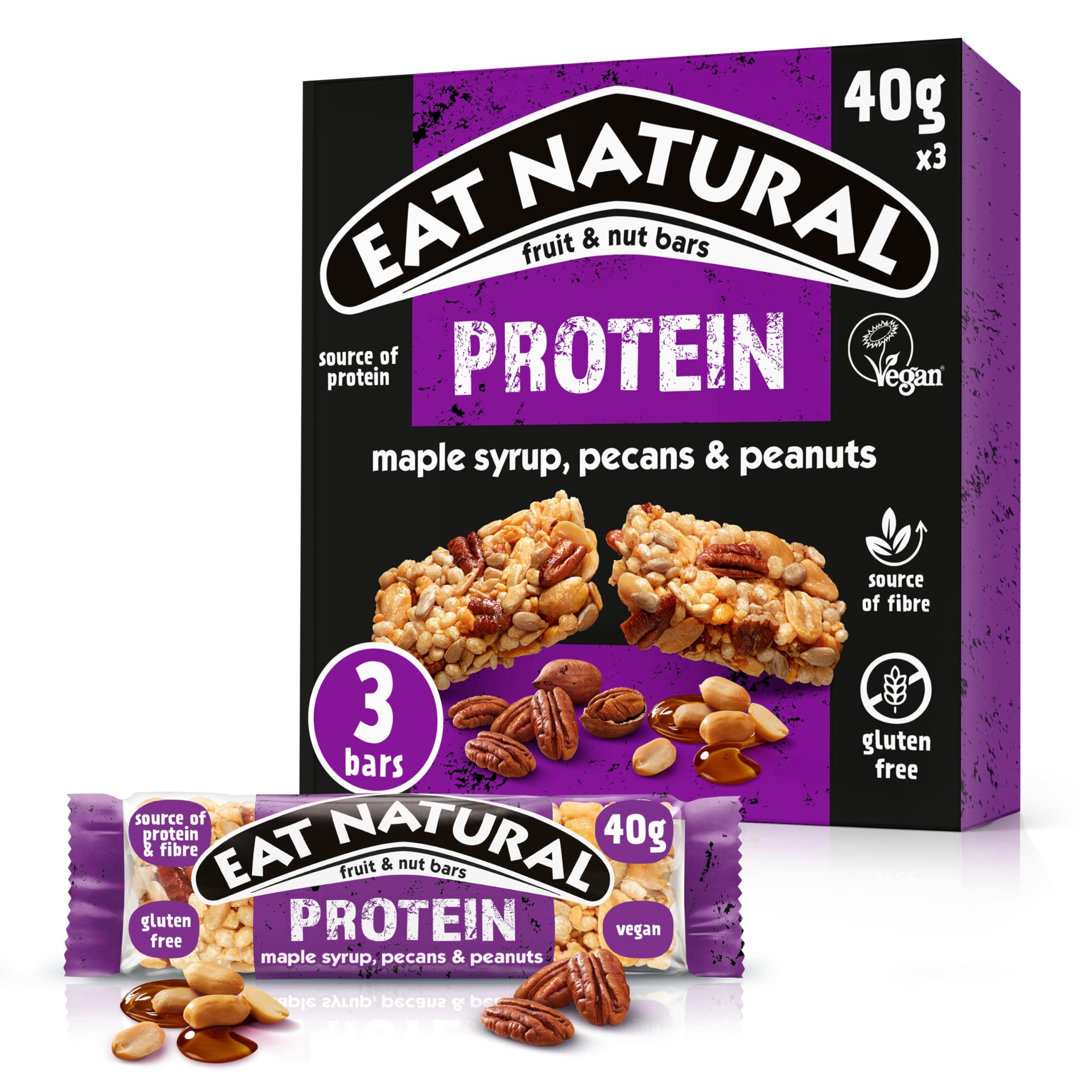 Protein Maple Syrup, Pecans & Peanuts Fruit & Nut Bars 3 x 40g