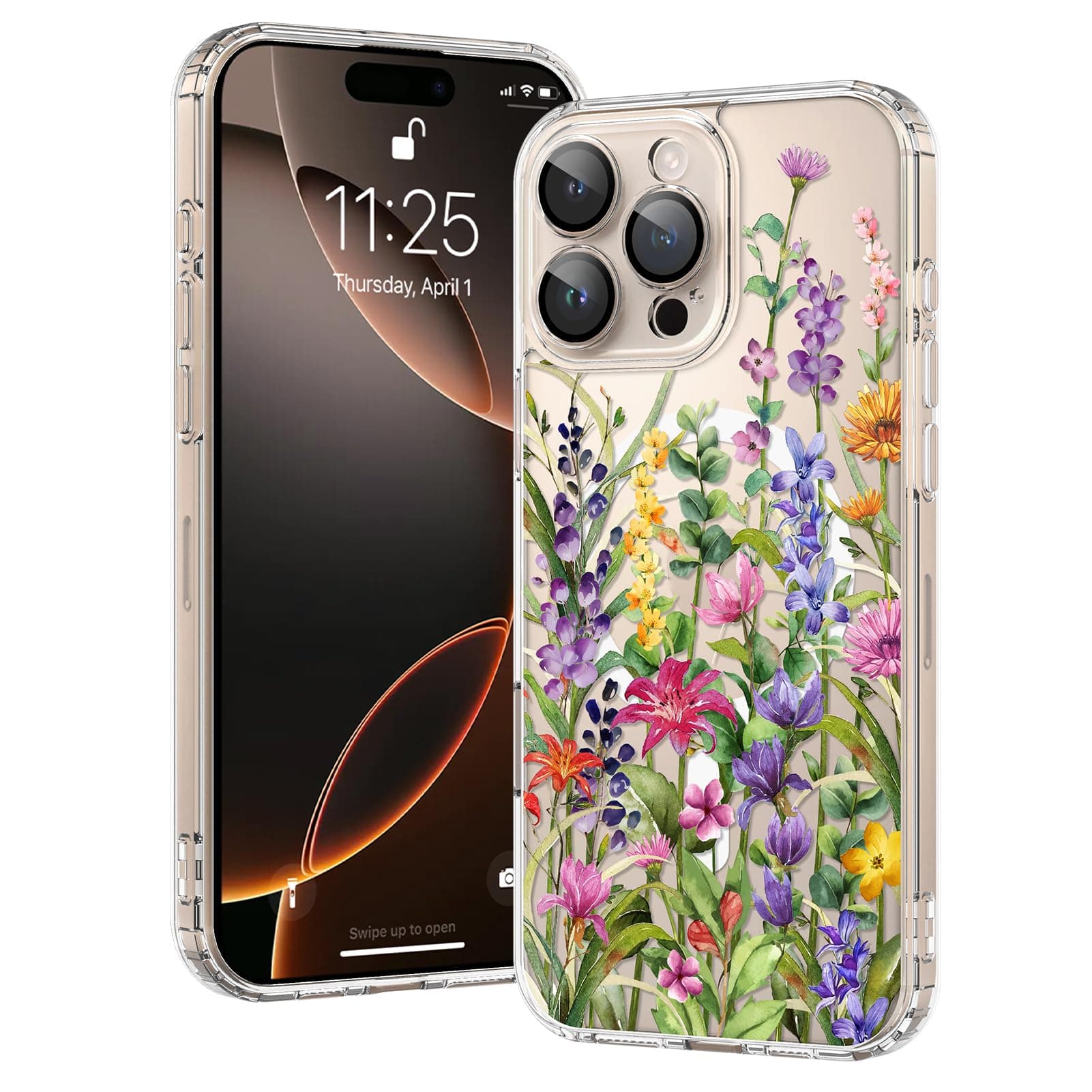 Magnetic for iPhone 16 Pro Case Clear [Compatible with Magsafe] Full Camera Lens Cover and Colorful Rattan Flower Design for iPhone 16 Pro 6.3 Inch