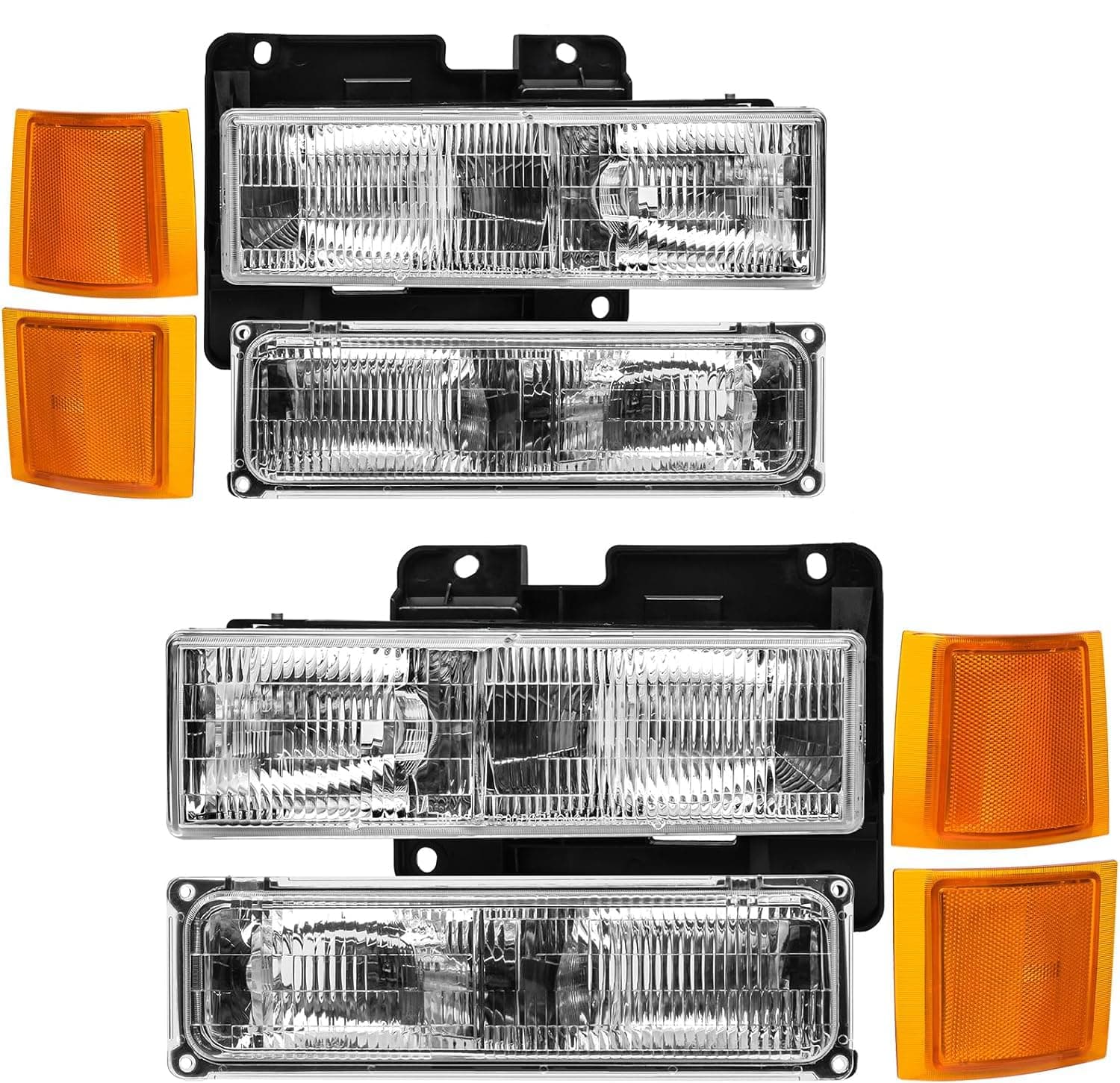 Headlight Assembly Compatible with 1994-1998 OBS Chevy Silverado C/K Series 1500 2500 3500, 94-98 Silverado/Tahoe/Suburban Headlamp with Bumper Light