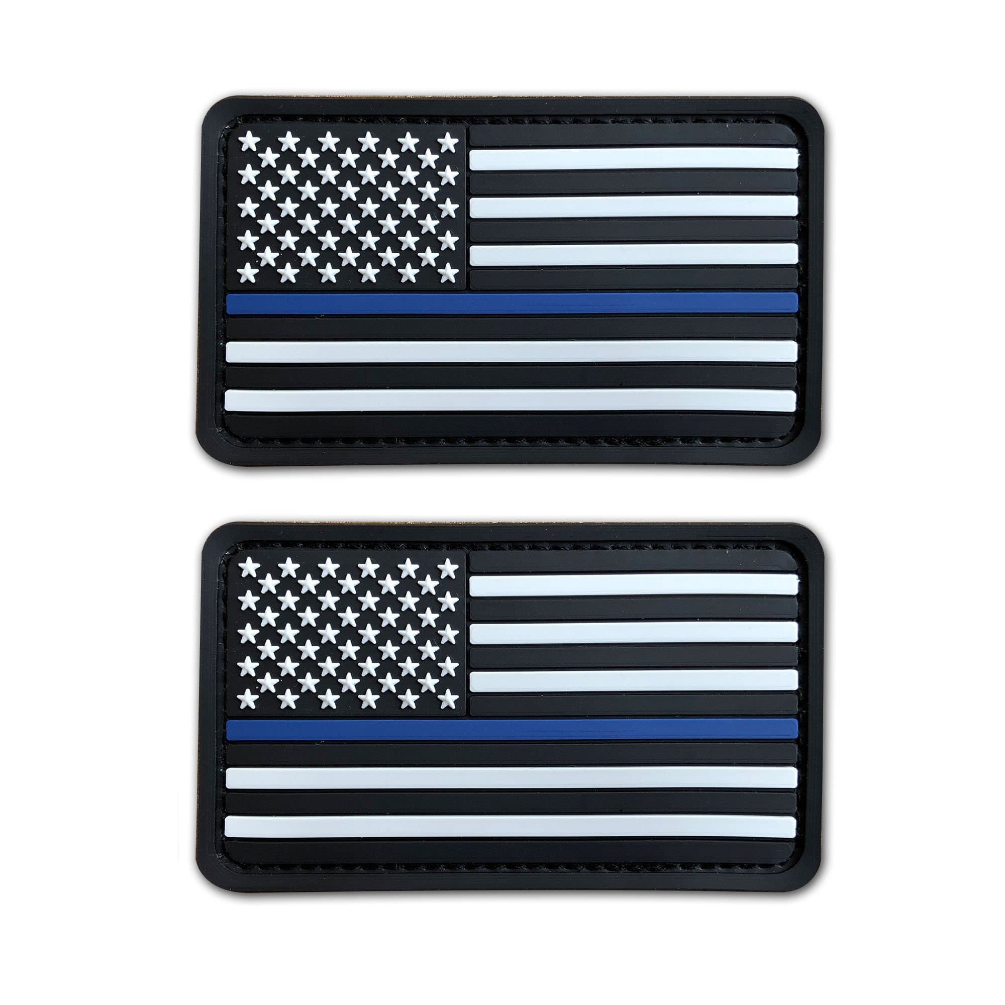 Zittop 2 Pack 2x3.2 Inches 3D PVC Rubber Thin Blue Line US USA American Flag Patch Hook-Fastener Backing (White)