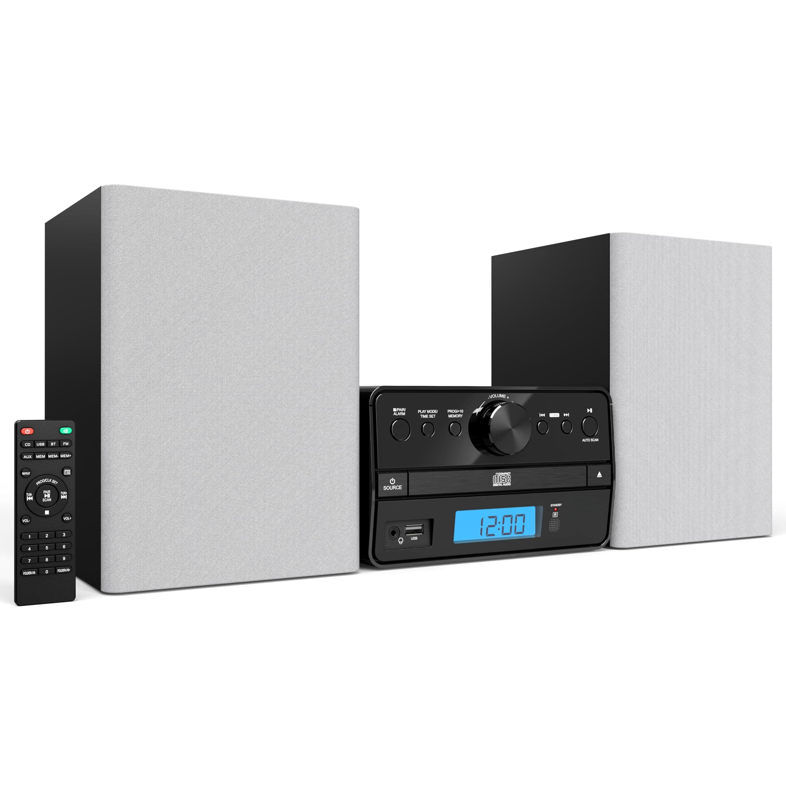 Philco Stereo Shelf Systems Tray Loading CD Player with Digital FM Radio, Bluetooth Streaming, Remote Control in Silver | LCD Display | 3.5mm Headphone Jack | MP3 & AUX Port Compatible | USB Input