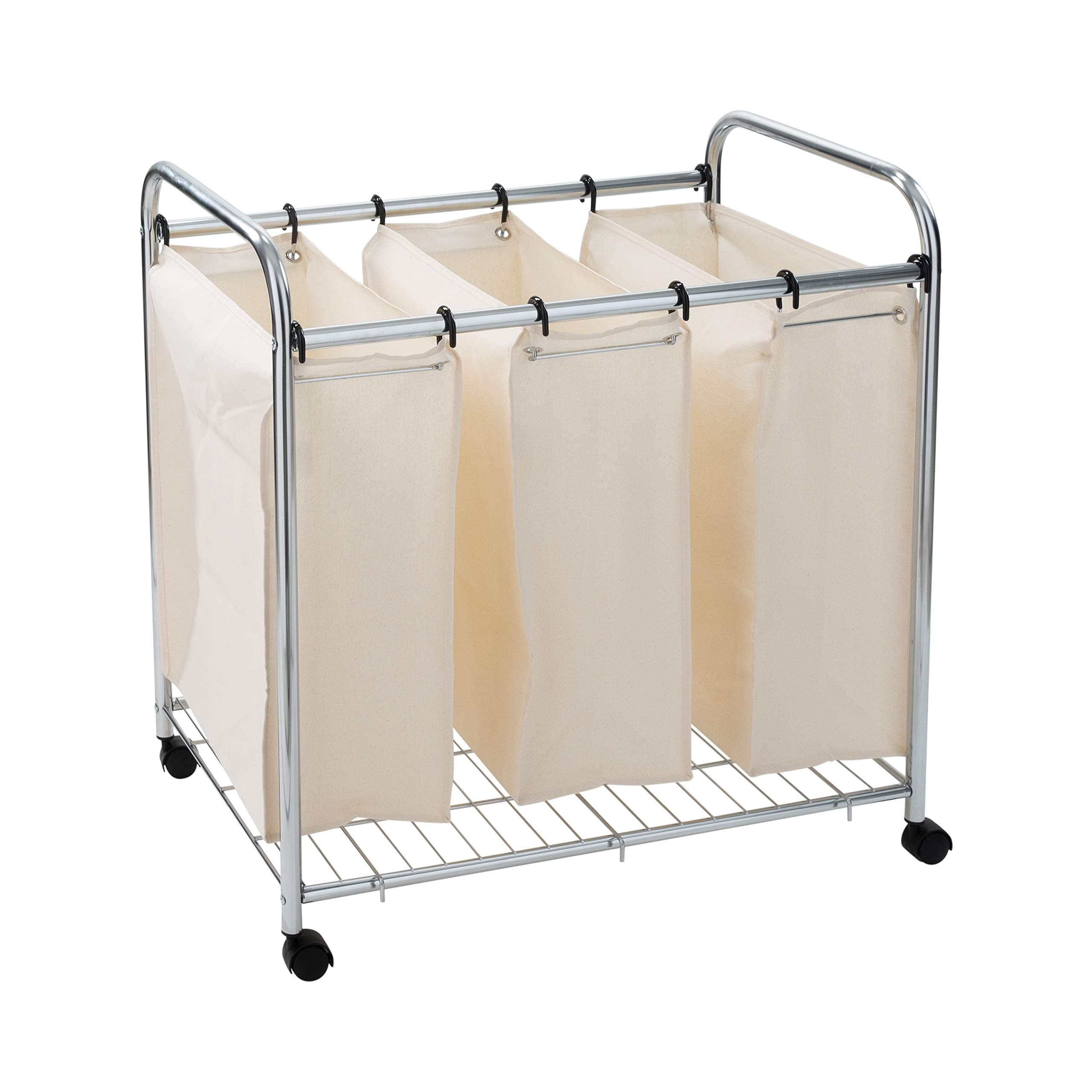 Organize It All 3 Section Basket, Clothes Organizer, Room, Storage, with Wheels, Laundry Sorter, Chrome (Model: 1763W-1)