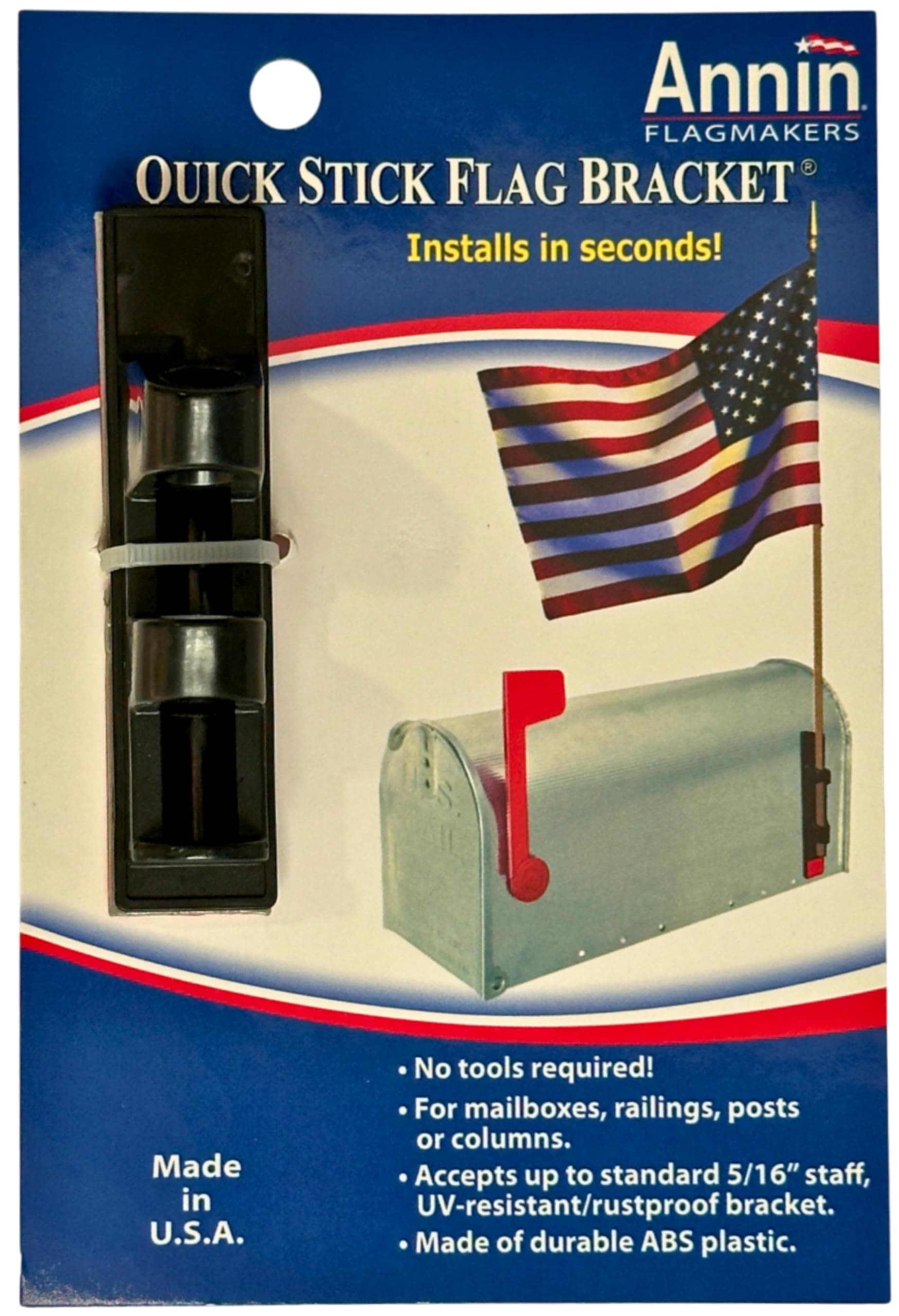Annin & Co 1943 Quick Stick Flag Bracket For 5/16-Inch Or Smaller Staff Hand Flag, For Mailboxes, Posts & Columns