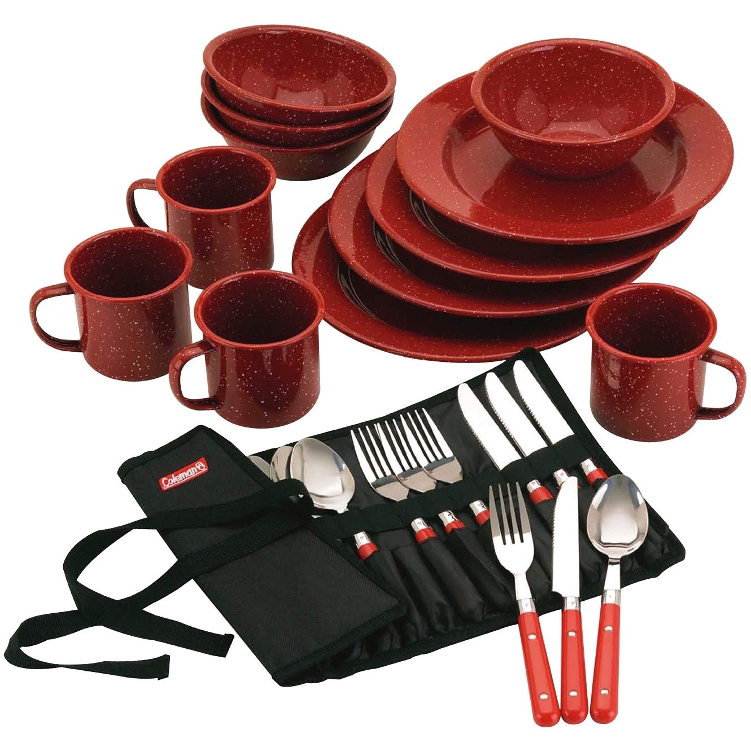 Coleman Speckled Enamelware Dining Kit (Red)