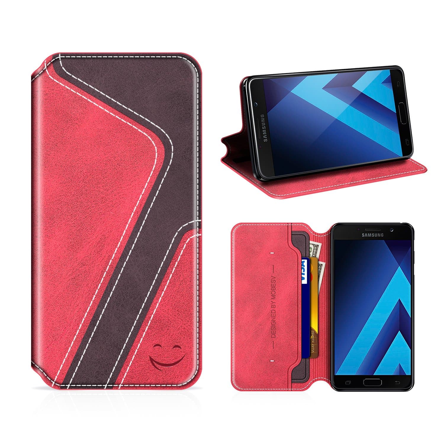 Samsung Galaxy A3 2017 Wallet Case, Mobesv Samsung A3 2017 Leather Case/Phone Flip Book Cover/Viewing Stand/Card Holder for Samsung Galaxy A3 (2017), Black BST-SGA32017-VFC005