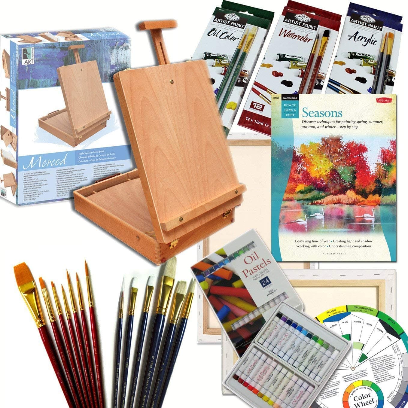 Artist Quality Full Size Table Easel Art Set Complete All Media Painting Supplies & More