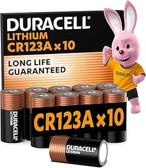 DURACELL CR123 (10 Pack) High Power Lithium Battery 3V (CR123A / CR17345) – Long life guarantee – For Cameras, Flashlights, Smoke Detectors, Small Devices – 10–Year Storage Guarantee - Leak Prevention