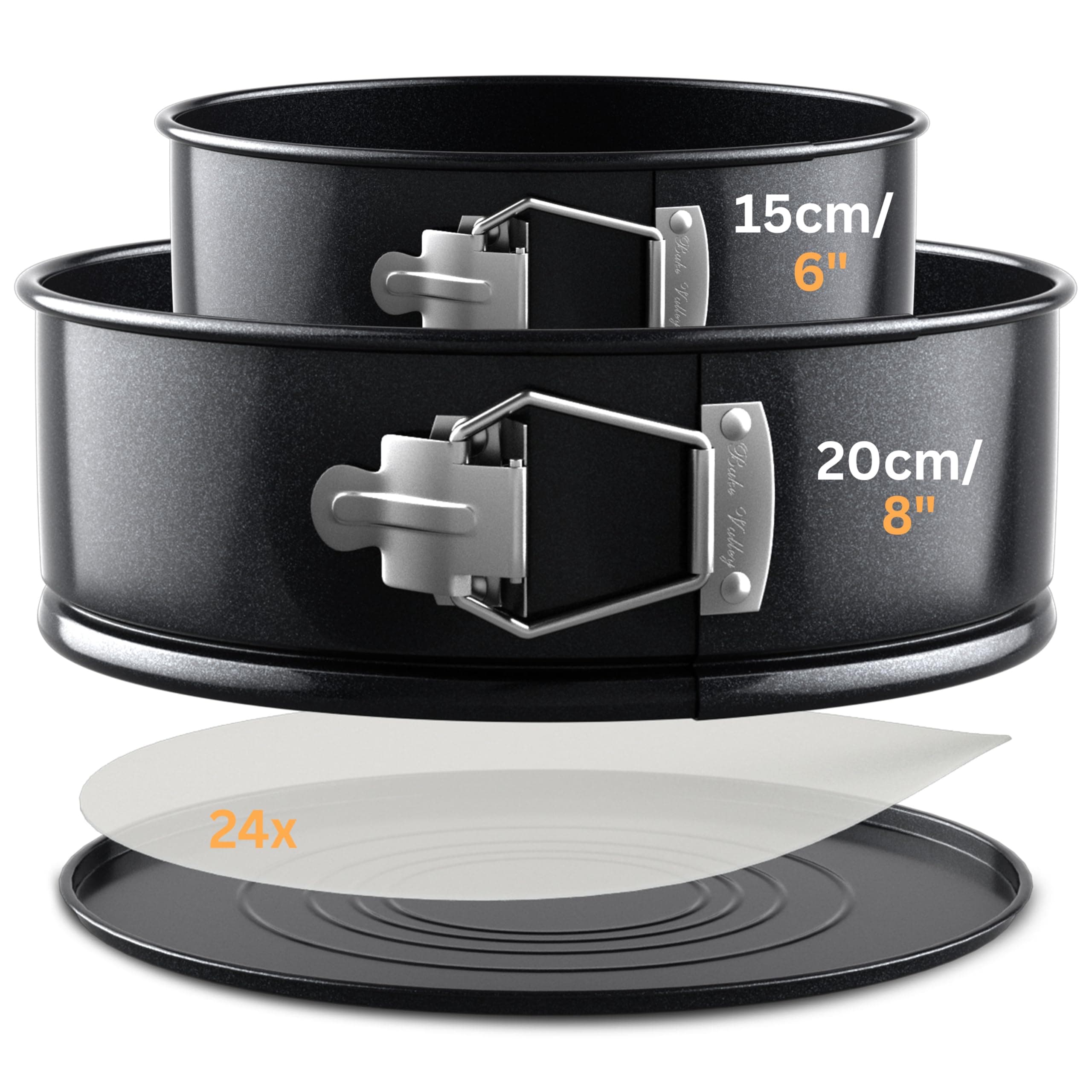 – Cake Tins for Baking – 2Pcs Round Cake Tin Set – 6 & 8 Inch Cake Tin, 7cm Deep with Parchment Papers Precut for Each Size – Non-Stick Coating & Leak-Proof – Ideal for Baking Cheesecakes