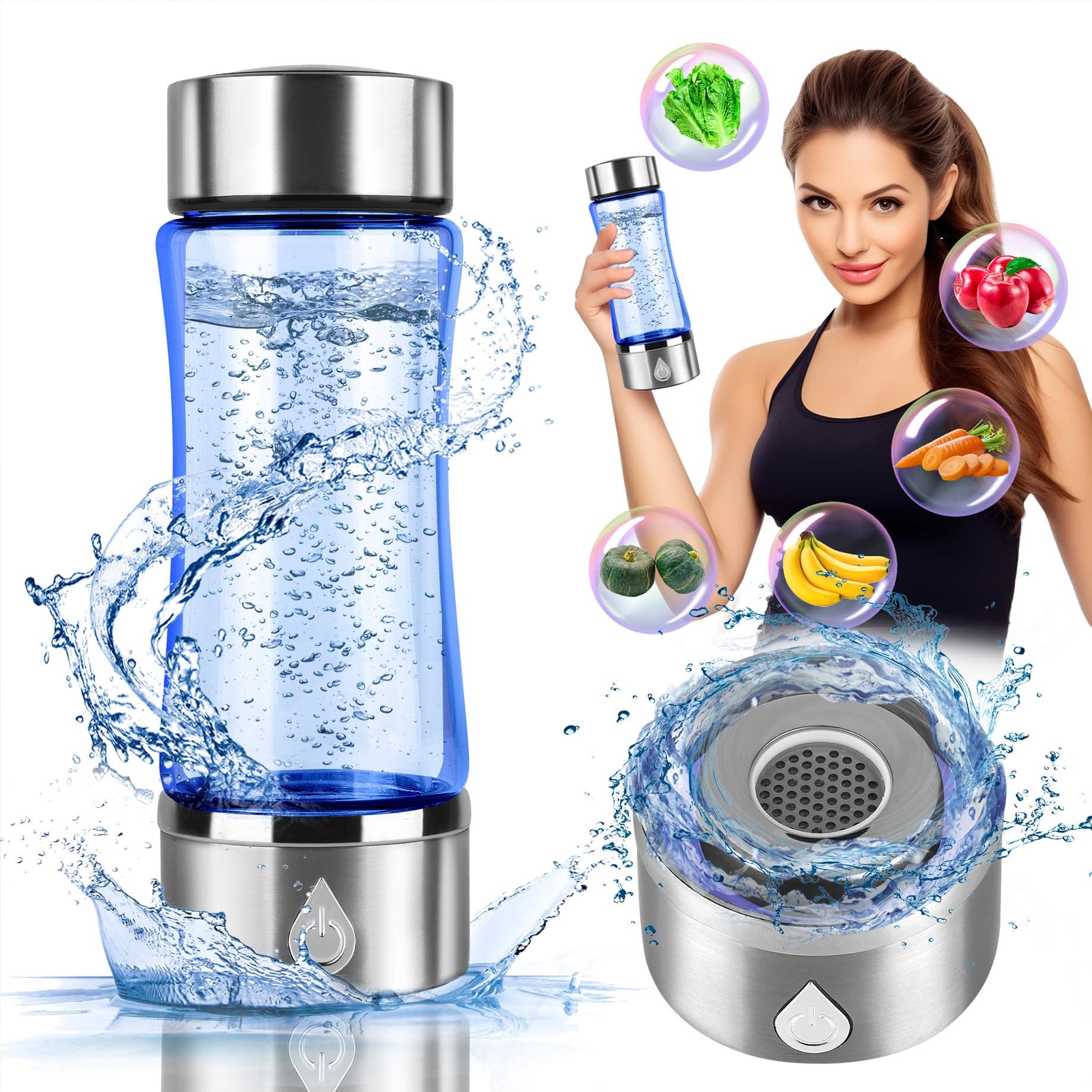 Hydrogen Water Bottle Generator with SPE PEM Tech Water Ionizer, Portable Hydrogen Water Machine, Generates Alkaline Hydrogen-Rich Water in 3 Minutes for Home, Office, Travel, Daily Use