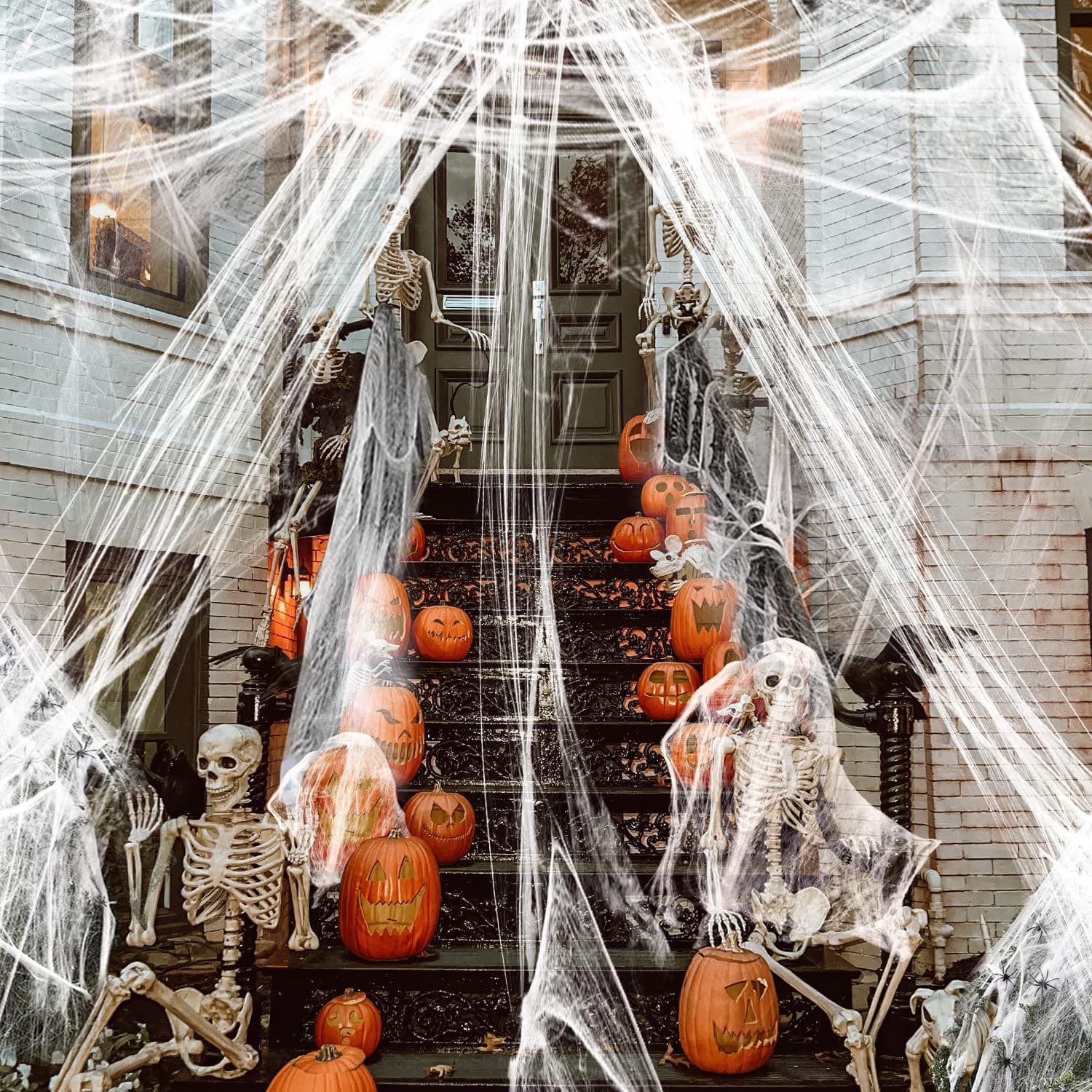 Atoke 2 Pack Halloween Spider Web Decorations,Stretch Fake Spider Web Cobweb, Halloweenr Spooky Cobwebs with 40pcs Fake Spiders, Indoor Outdoor Halloween Decorations Bar Haunted House Party Props