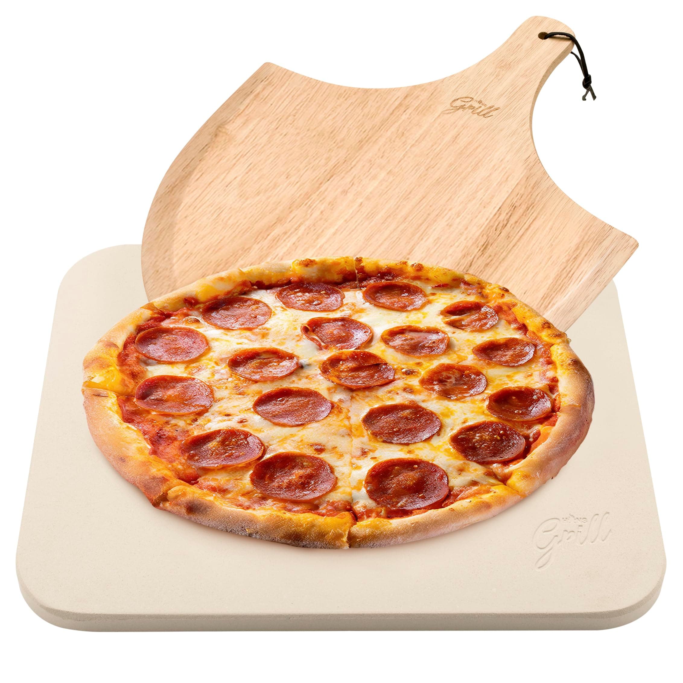 PIZZA STONE | Rectangular Pizza Stone For Oven Baking & BBQ Grilling With Free Wooden Peel | Extra Large 15 x 12" Inch Durable Cordierite Cooking Stone.