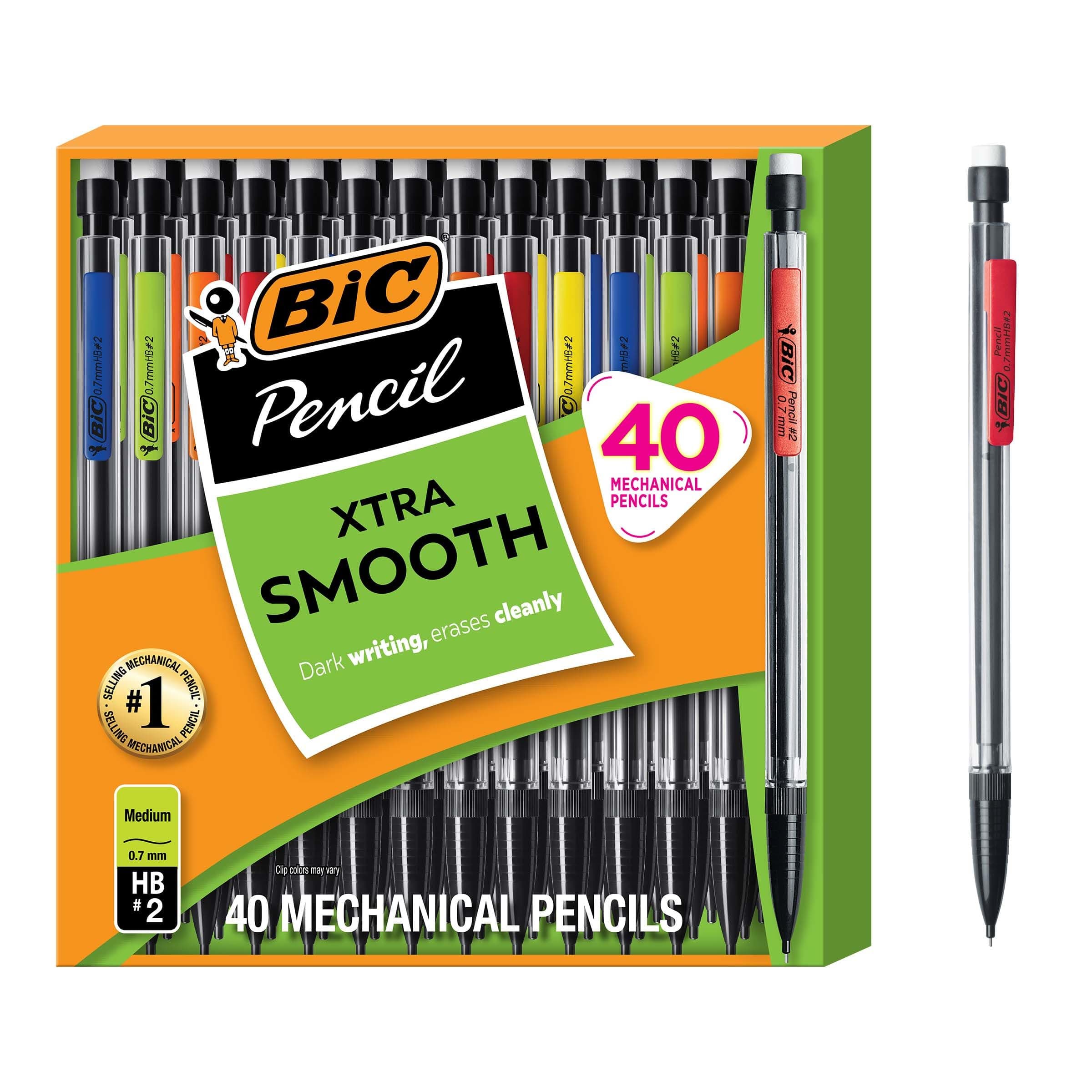Bic Mechanical Pencils 40 Count Black Body with Multi Color Clips