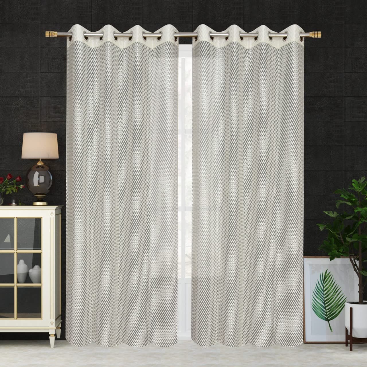 HHF DECOR Polyester Embroidery Imported Tissue 4 x 9 Feet Long Door Curtains Pack of 2 Pecs White Curtains for Home || Living Room Curtains