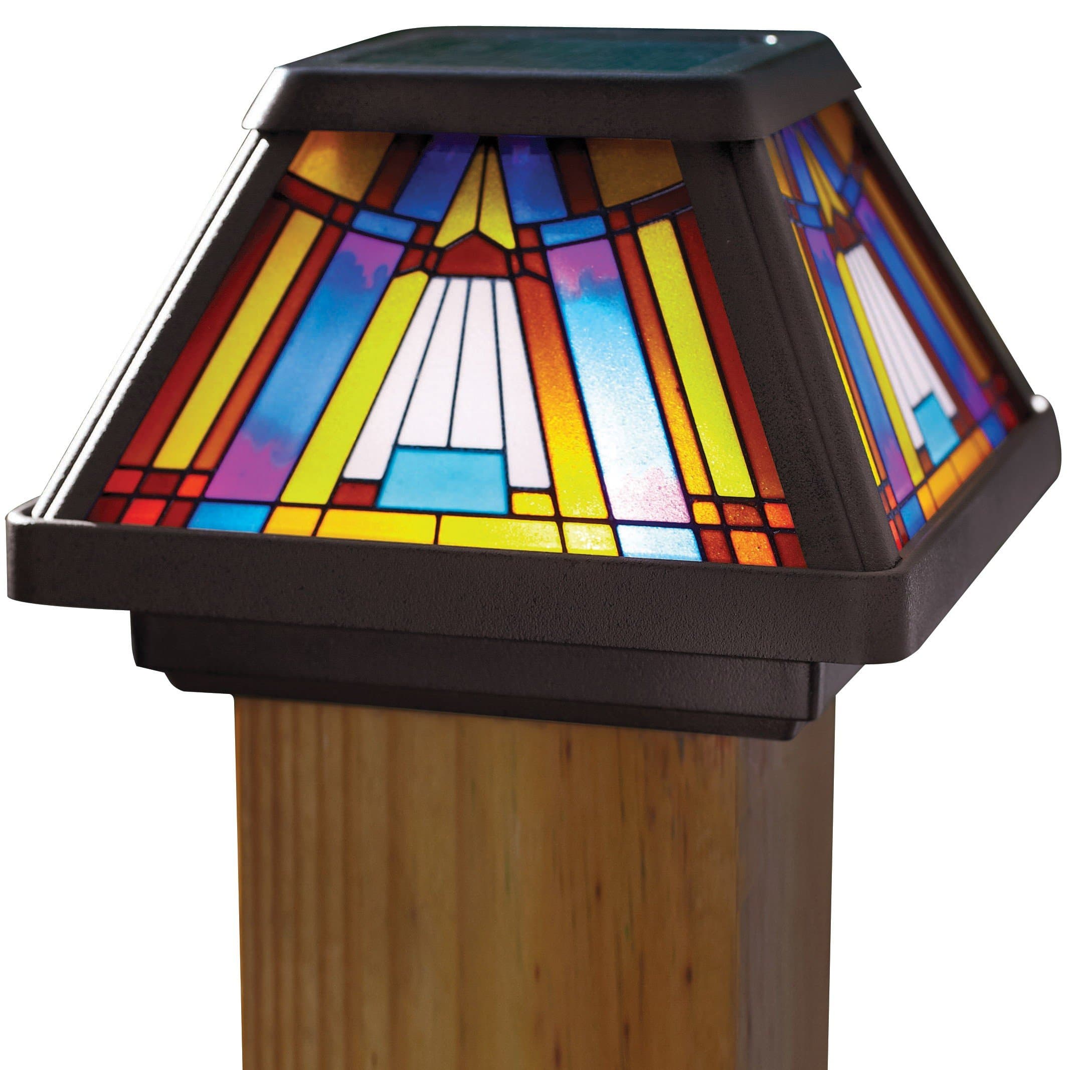Moonrays Post Cap Lamp In Stained Glass Design (6x Brighter Solar Powered LED) - 91241