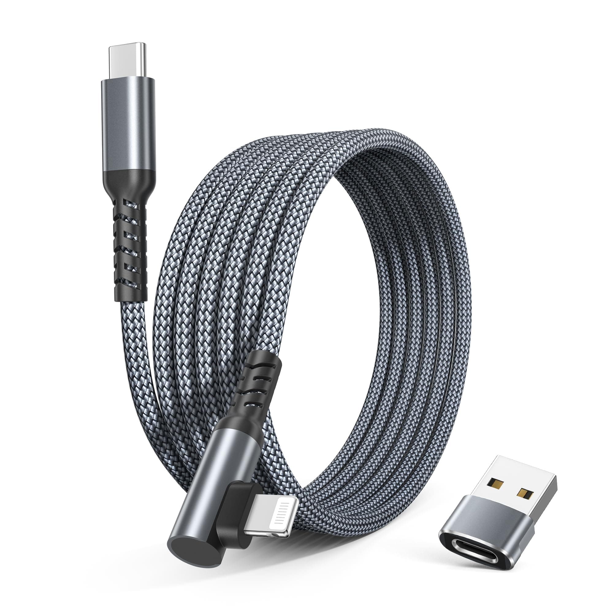 BASESAILOR iPhone 14 13 Charger Cable Right Angle 3M,90 Degree USB C to Lightning Cord with USB A Adapter Fast Charging Power Lead for Apple iPhone 12 11 Pro Max Plus XS XR X 8 7 6 Plus 5 SE,iPad 9