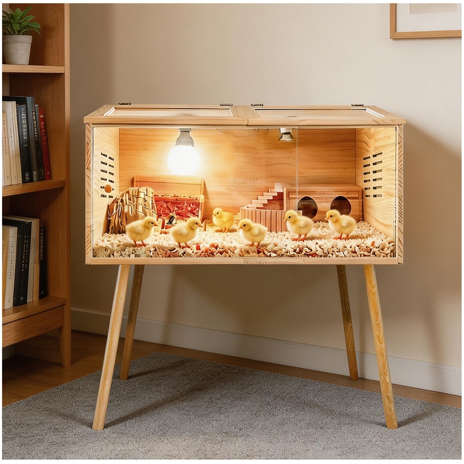 Brooder Box for Chicks,with Sliding Door,Table Legs,2 Types of Thermometer wi...