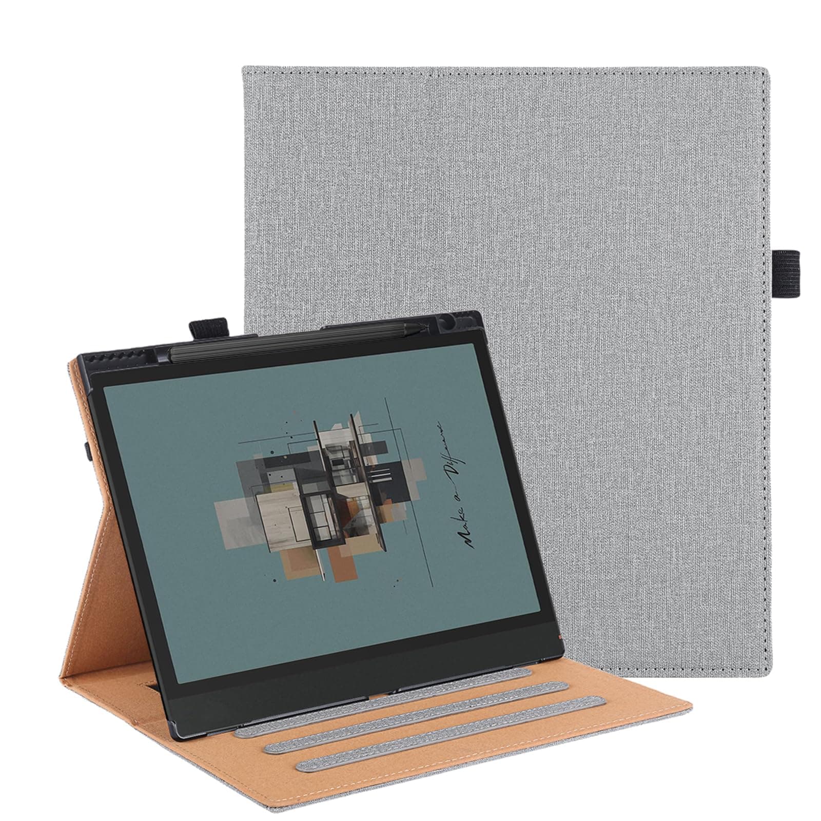 for Boox Note Air 4 C Case with Pen Holder,PU Leather Smart Cover for Boox Note Air 3C B/W Folio Case with Hand Strap,Gray