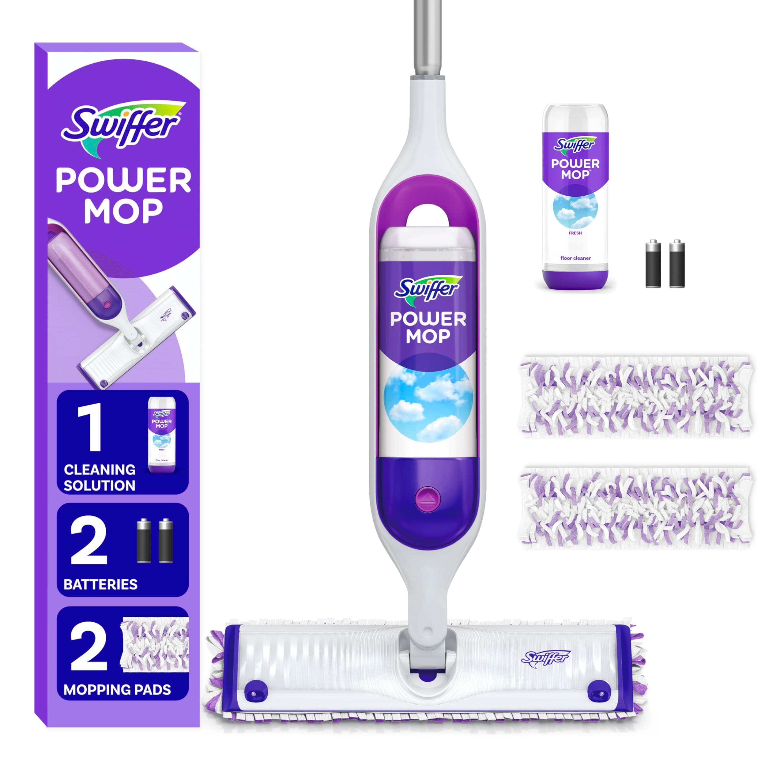 PowerMop Multi-Surface Mop Kit for Floor Cleaning, Fresh Scent, Mopping Kit Includes PowerMop, 2 Mopping Pad Refills, 1 Floor Cleaning Solution with Fresh Scent and 2 Batteries