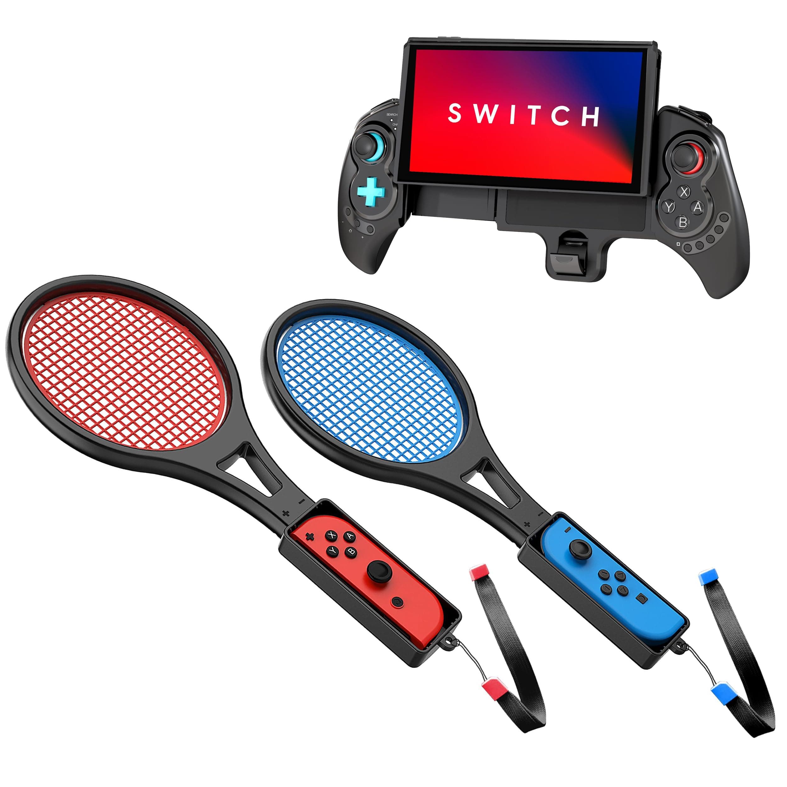 TALK WORKS Wireless Controller Grip w/ 6 Axis Gyroscope Compatible with Nintendo Switch - 6" Extendable Handheld Control for NES Game System (Black)