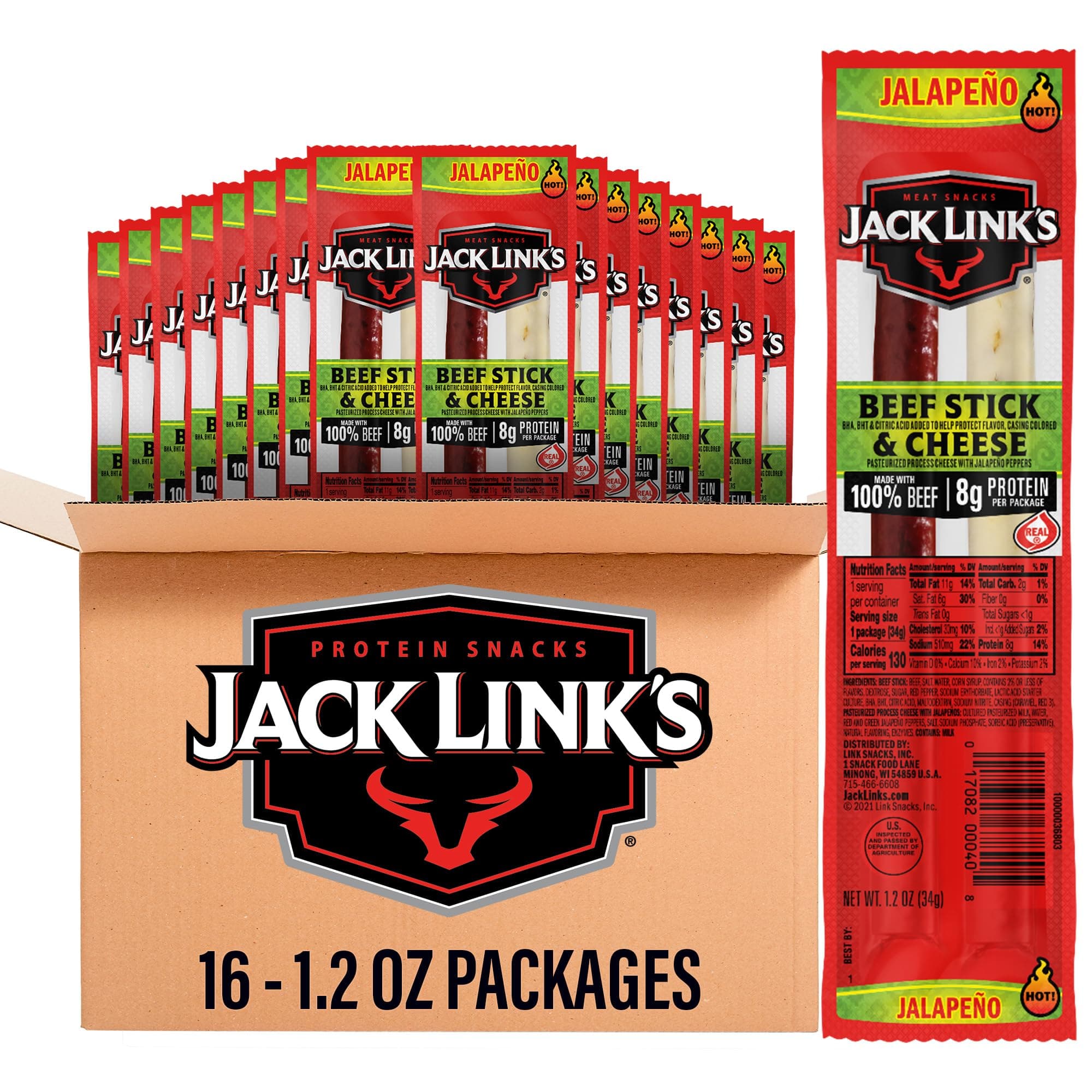 Jack Link's Combo Pack Jalapeno Sizzle Beef and Cheese Sticks Combo Pack, 1.2-Ounce (Pack of 16) by Jack Links