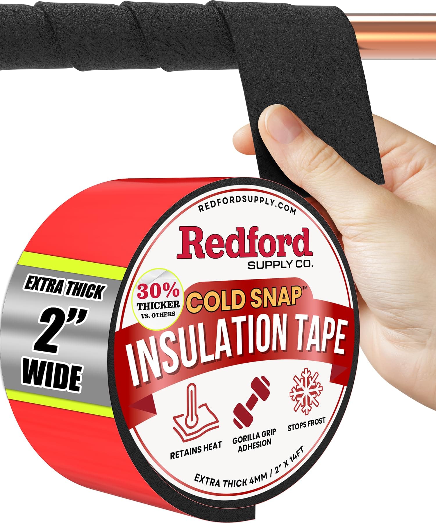 Redford Supply Co. 2 inch x 14 ft Pipe Insulation, Outdoor Pipe Insulation Wrap for Winter Freeze Protection, Water Line Freeze Protection Foam, Insulated Wrap for Copper Pipes, PVC, AC Line