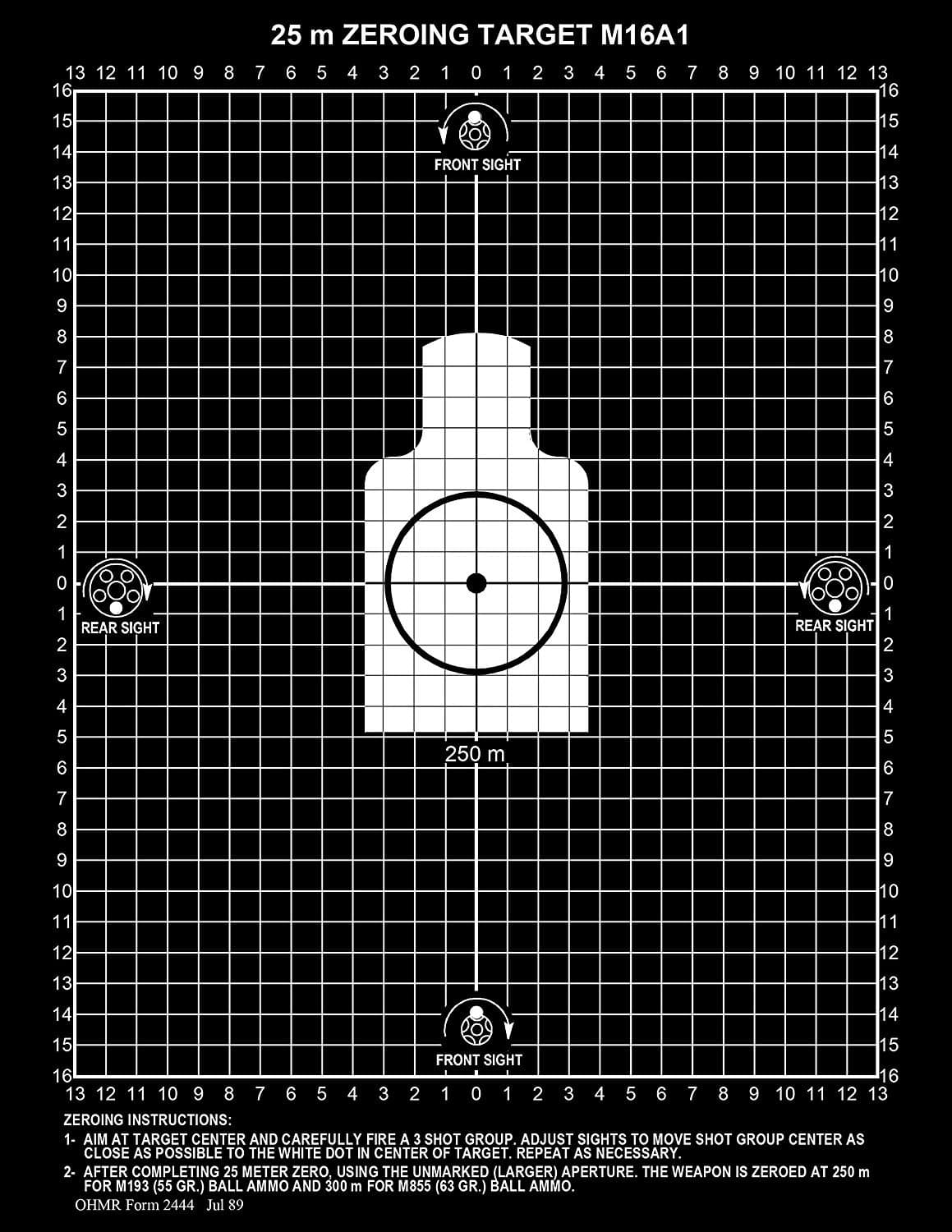 M16A1 25 Meter Zeroing Target On EZ Peel Notepad