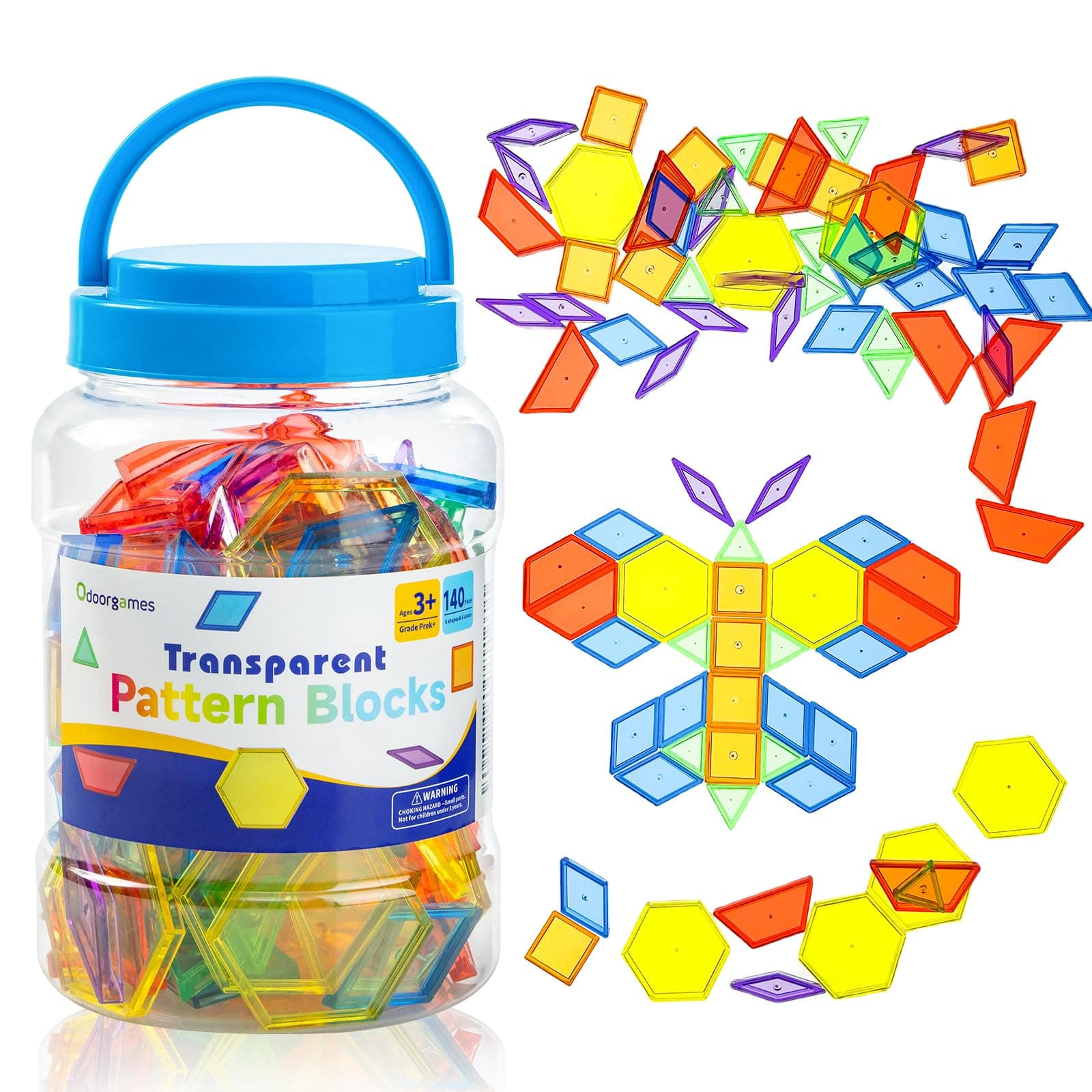 140 Pcs Translucent Pattern Blocks - Educational Light Table Manipulatives and Accessories - Fun and Engaging Geometric Shapes