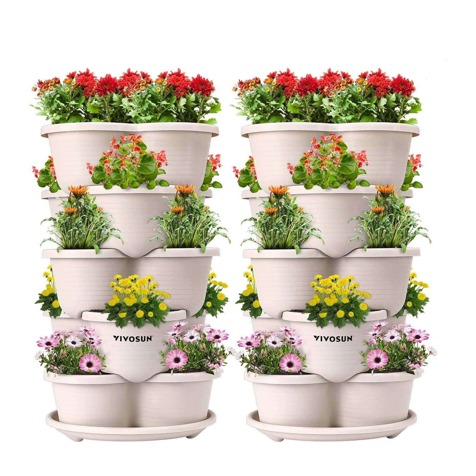 VIVOSUN 2-Pack 5 Tier Vertical Gardening Stackable Planter for Strawberries, Flowers, Herbs, Vegetables, Ivory