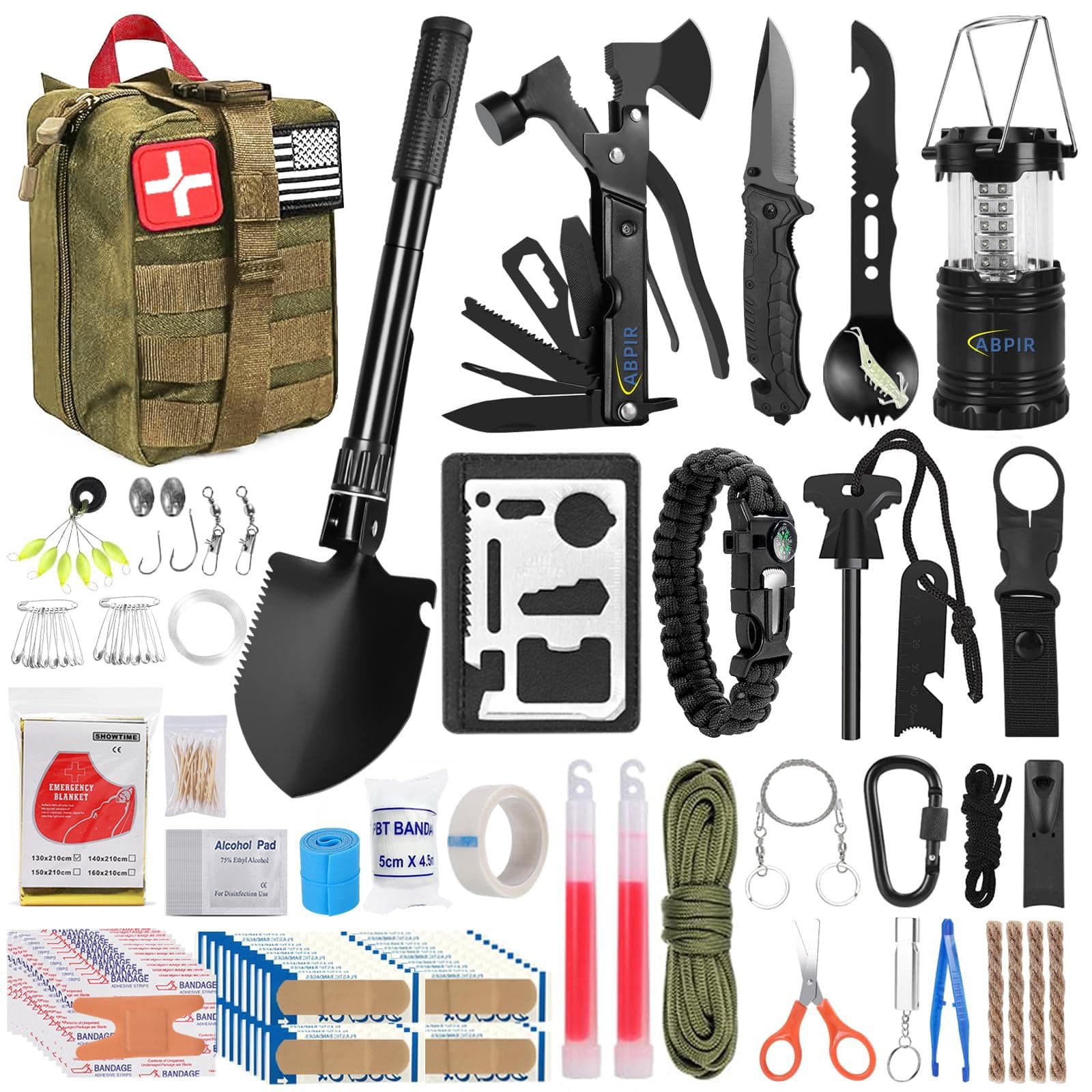 ABPIR Survival Kits, 170 PCS First Aid Kit/Trauma Kit with Essential Survival Gear Emergency Medical Supplies for Hiking Camping Backpacking Outdoor Adventure, Gifts for Him Dad Men Christmas