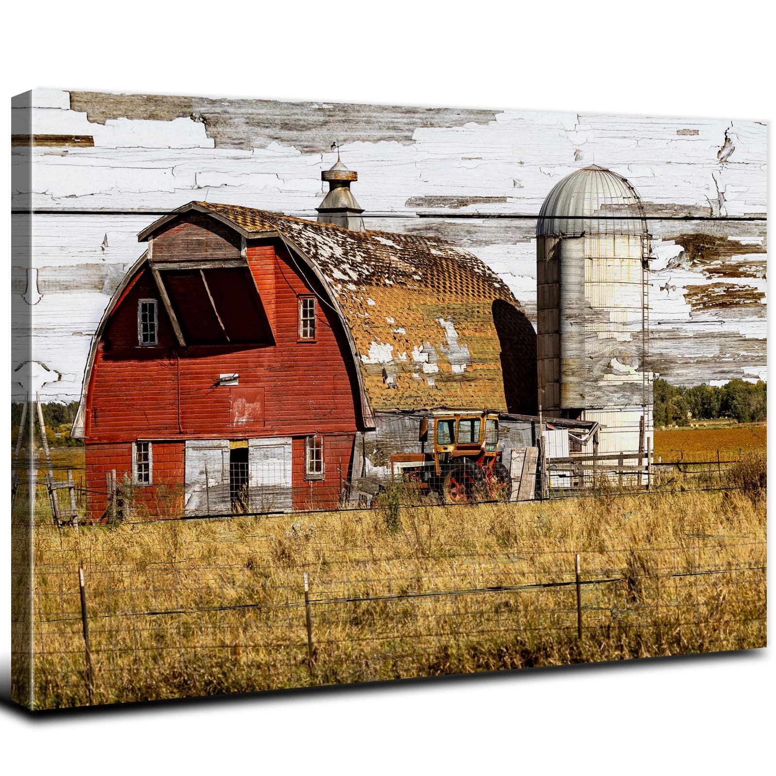 Red Barn Wall Art Farmhouse Kitchen Decor Rustic Red Old Barn Pictures Farm Landscape Canvas Prints Vintage Barn Decor Country Scenery Painting Artwork for Living Room Bathroom Home Decorations 12x16"