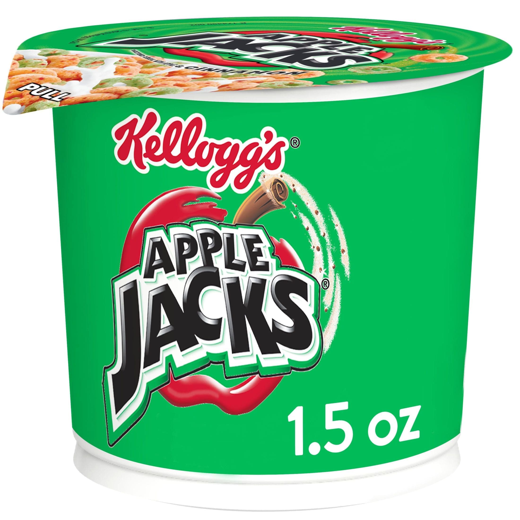 Kellogg’s Apple Jacks Breakfast Cereal Cup, 8 Vitamins and Minerals, Kids Snacks, Original, 1.5oz Cup