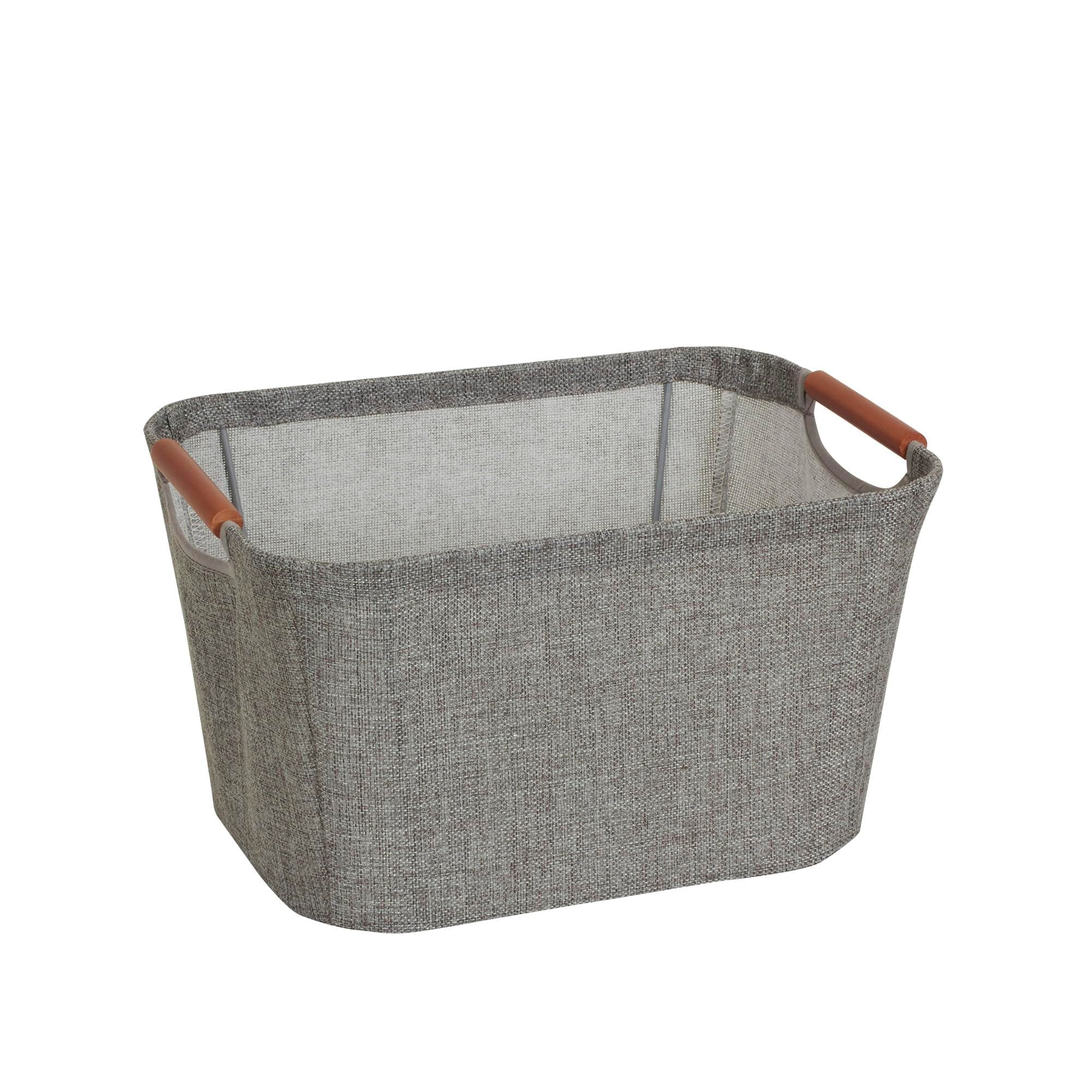 623 Small Tapered Soft-Side Storage Bin with Wood Handles, Gray, Grey